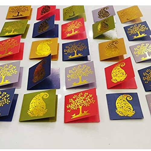 SATYAM KRAFT 50 Pcs Paper Small Traditional Printed Gift Tag For Notecards, Gifting, Anniversary, Birthday Thanksgiving, For rakhi, Rakshabandhan wishes (5.5 X 5 CM) (Multicolor)