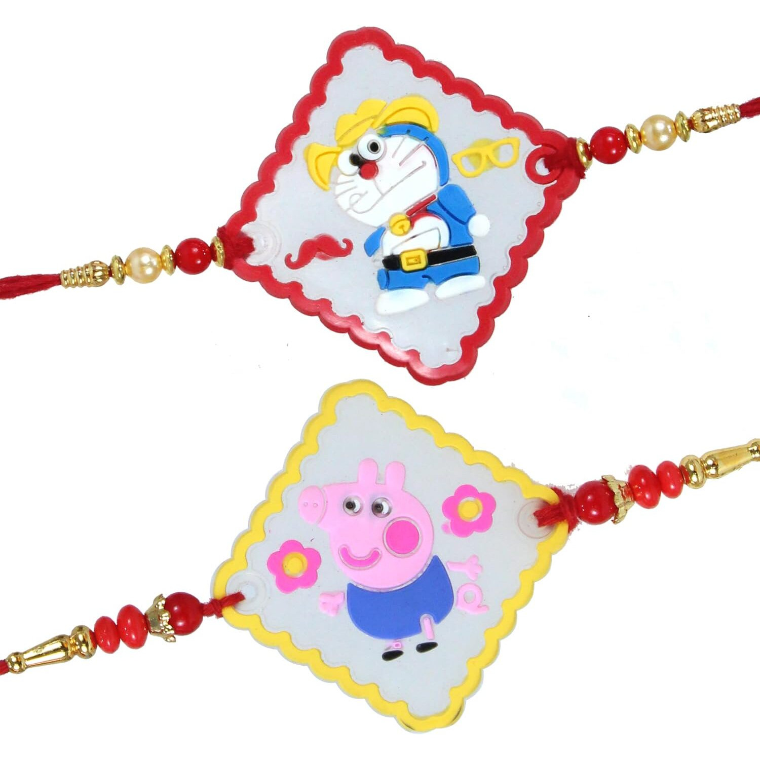 TIED RIBBONS Rakhi for Kids - Set of 2 Cartoon Peppa Pig Doremon Rakhi for Kids Boys Baby Brother with Greeting Card and Roli Chawal