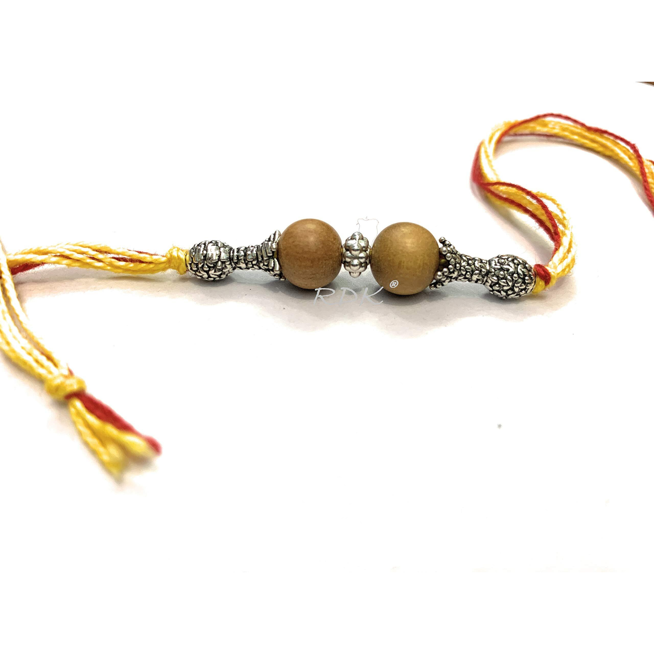 RDK Original Handcrafted Sandalwood Two Beaded Pattern Dora Rakhi Chandan Designer Rakshbandhan Rakhis for Bhaiya Brother