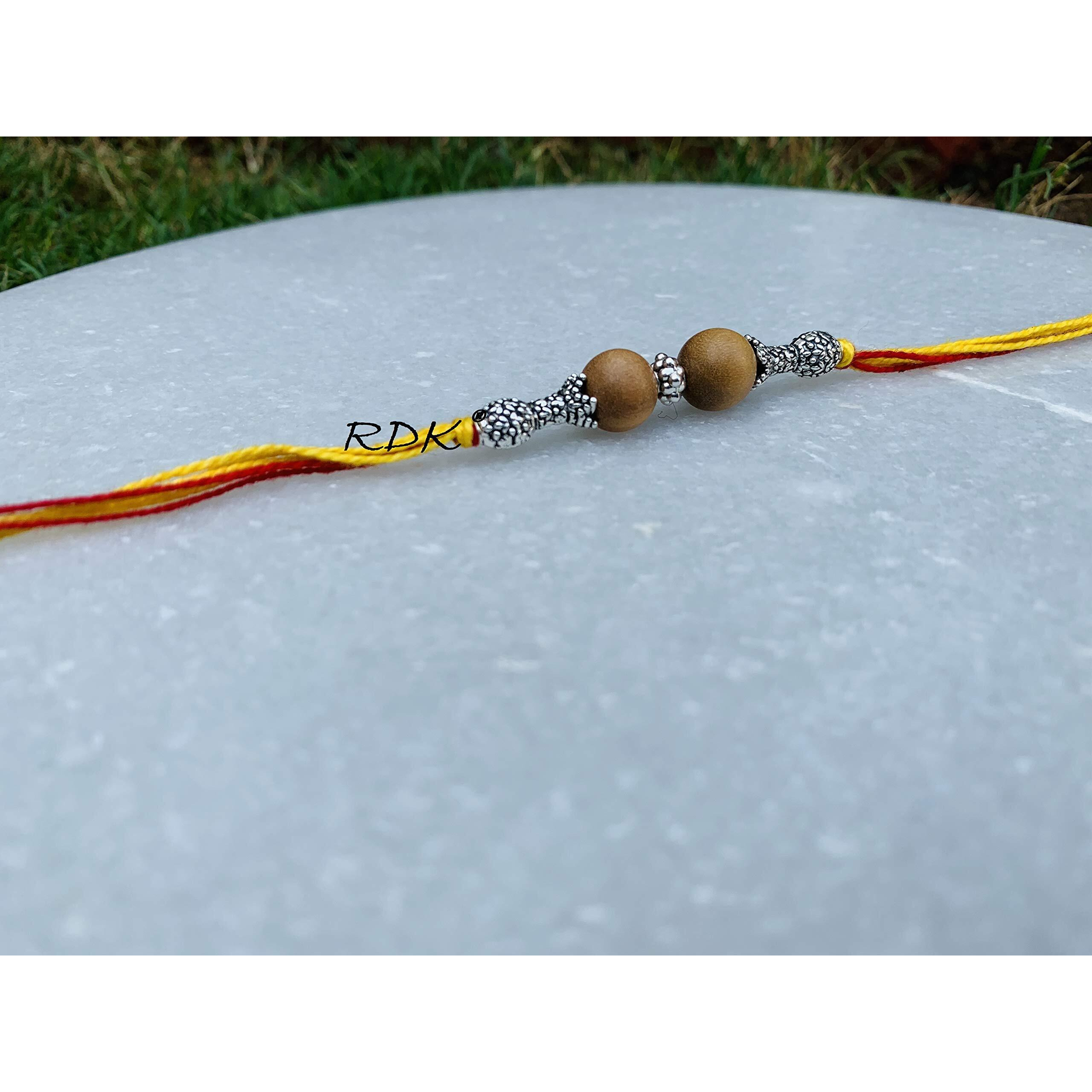 RDK Original Handcrafted Sandalwood Two Beaded Pattern Dora Rakhi Chandan Designer Rakshbandhan Rakhis for Bhaiya Brother