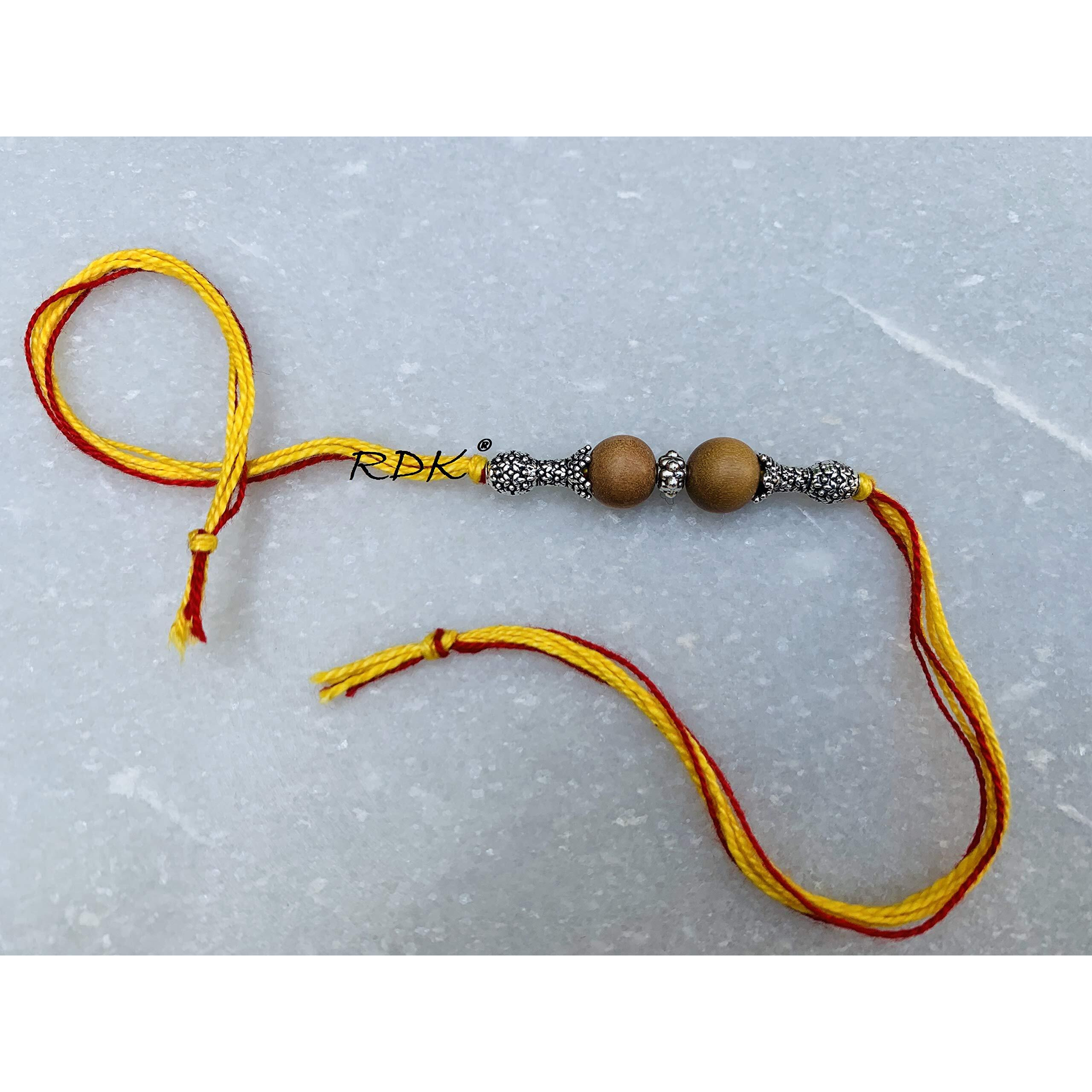 RDK Original Handcrafted Sandalwood Two Beaded Pattern Dora Rakhi Chandan Designer Rakshbandhan Rakhis for Bhaiya Brother