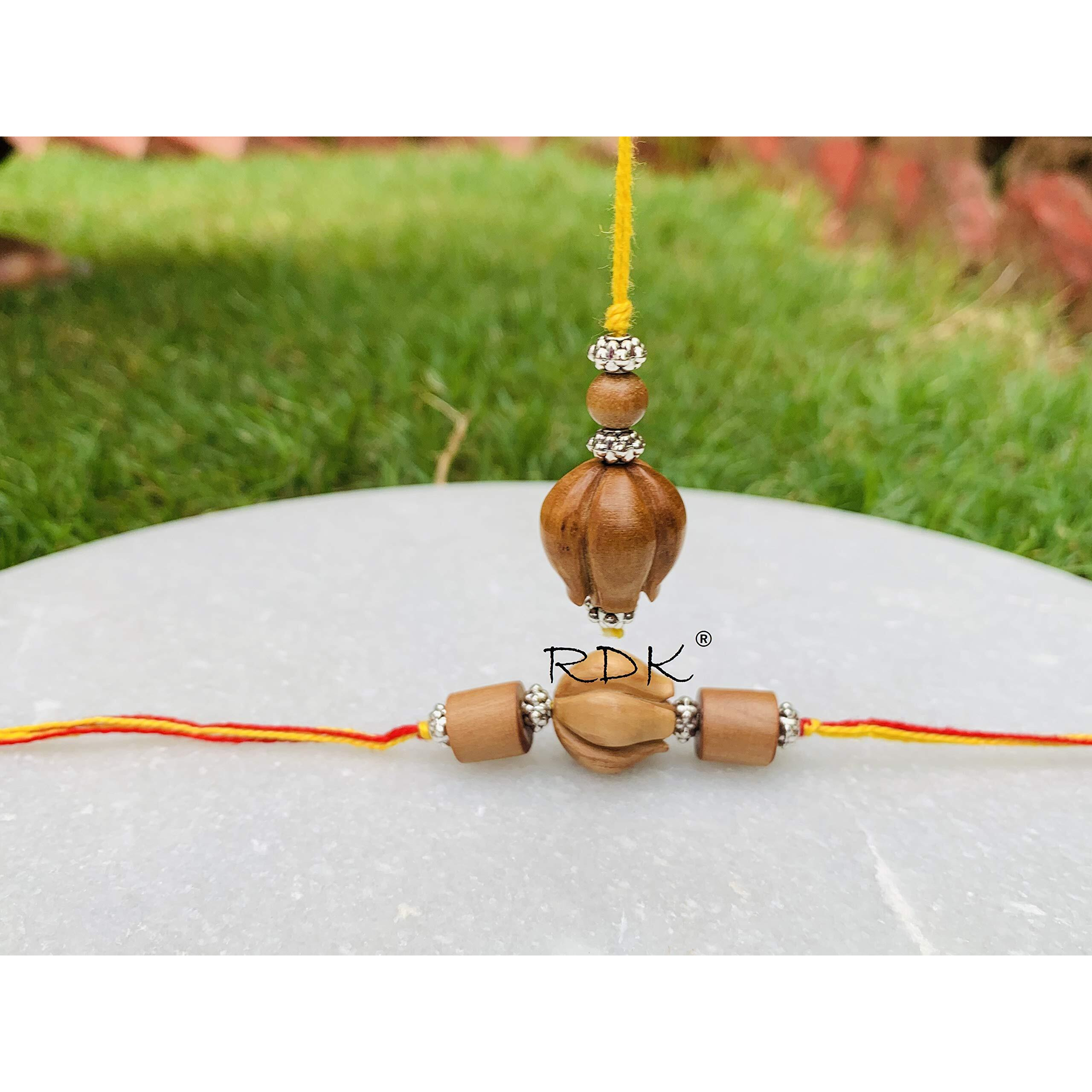 RDK Original Handcrafted Red Sandalwood Couple Pattern Dora Rakhi Lumba Designer Chuda Rakhis Gift For Bhaiya Bhabhi Brother For Unisex Adult