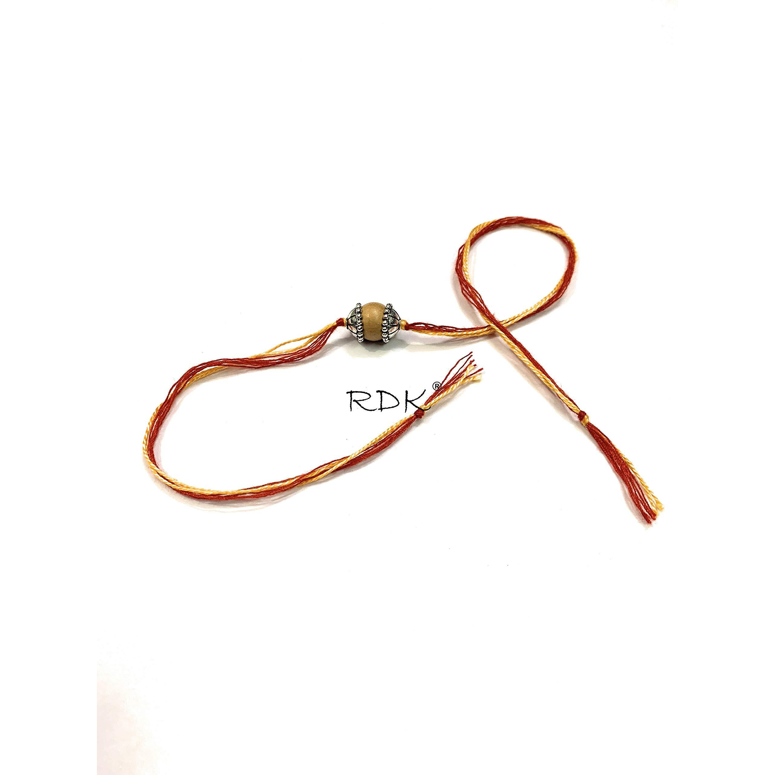 RDK Original Handcrafted Sandalwood Beaded Pattern Dora Rakhi Chandan Designer Rakshbandhan Rakhis for Bhaiya Brother