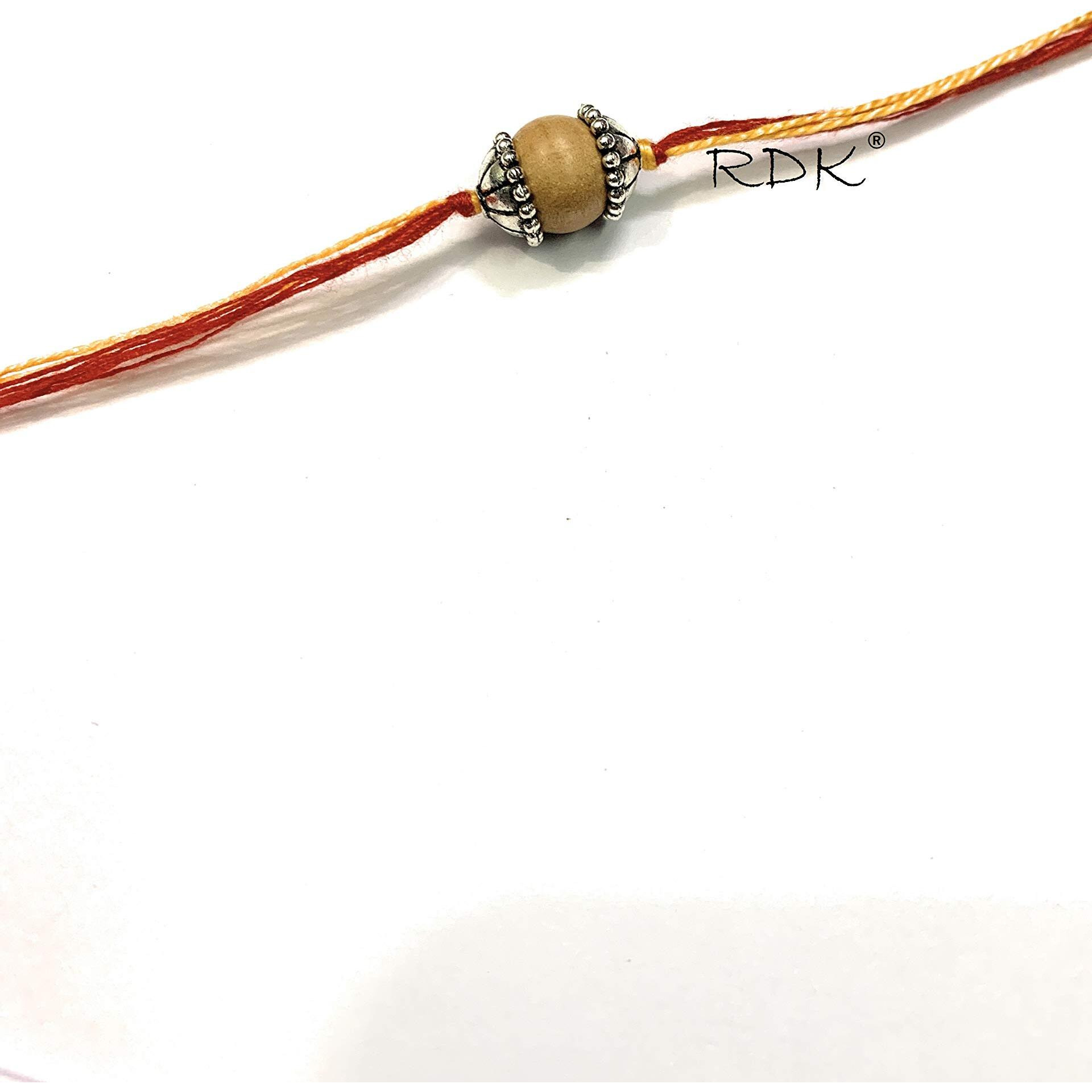 RDK Original Handcrafted Sandalwood Beaded Pattern Dora Rakhi Chandan Designer Rakshbandhan Rakhis for Bhaiya Brother