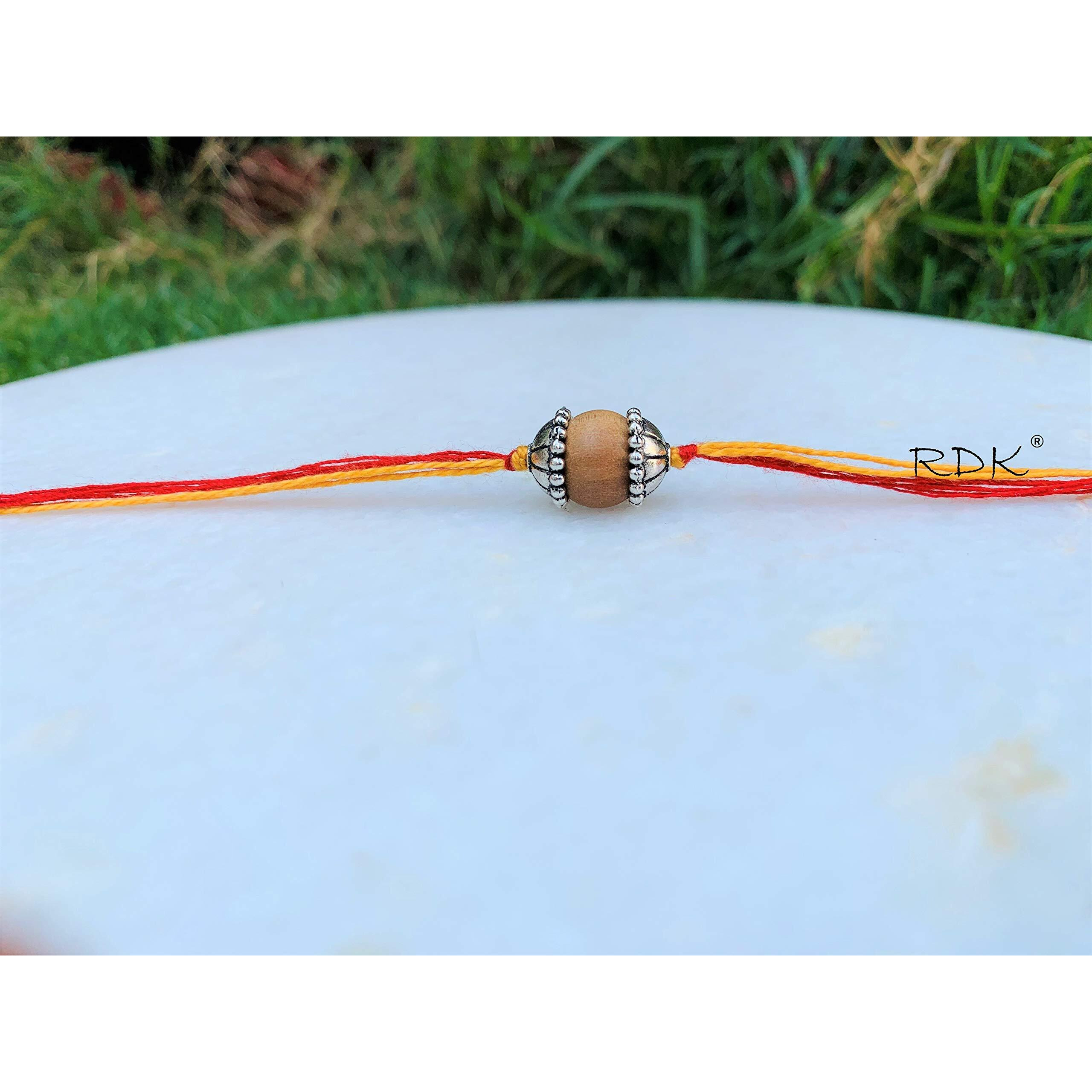 RDK Original Handcrafted Sandalwood Beaded Pattern Dora Rakhi Chandan Designer Rakshbandhan Rakhis for Bhaiya Brother