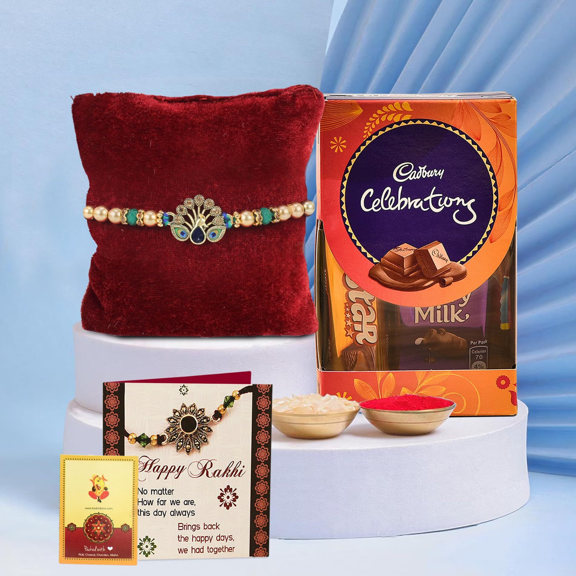 TIED RIBBONS Rakhi for Brother with Chocolate Combo Gift - Designer Peacock Rakhi with Chocolates Box and Rakshabandhan Card Tikka - Bracelet Rakhi for Men Brother Bhaiya Boys Kids (Design 3)