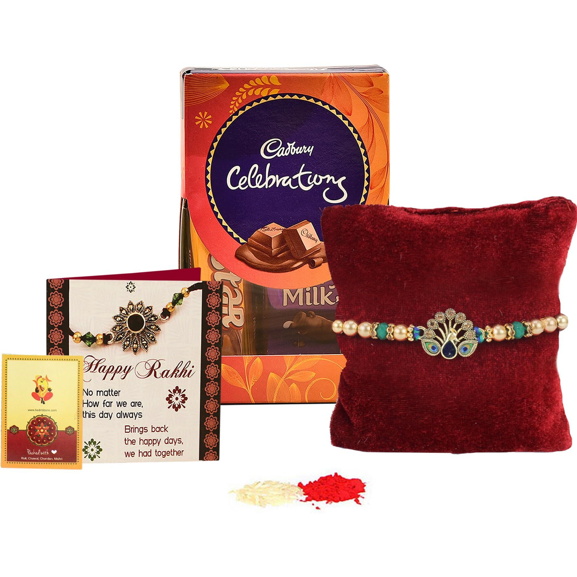TIED RIBBONS Rakhi for Brother with Chocolate Combo Gift - Designer Peacock Rakhi with Chocolates Box and Rakshabandhan Card Tikka - Bracelet Rakhi for Men Brother Bhaiya Boys Kids (Design 3)