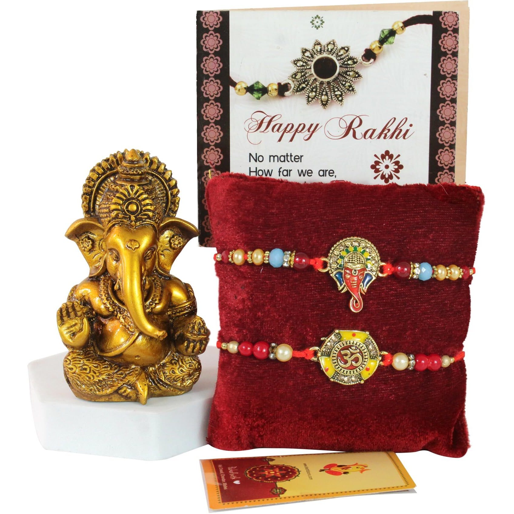 TIED RIBBONS Rakhi for Brother with Gift Combo - Set of 2 Rakhi for Brother Bhaiya Bhabhi Men Kids Boys with Mini Ganesha Idol Statue and Greeting Card - Rakshabandhan Gifts (Design 1)