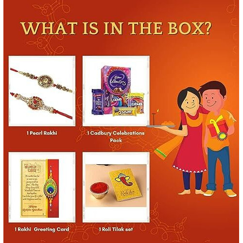 CraftVatika Rakhi Set of 2 for Brother Boy Men with Chocolate Combo Pack, Elegant Designer Rakhi with Cadbury Celebration and Greeting Card