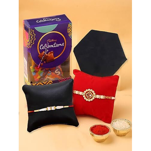 Cadbury Celebration Rakhi Combo with Chocolates Gift for Brother and bhabhi Kids / 4 Combo Rakhi Set with Chocolate Cadbury Celebration Pack Hamper / Rakhis Cadbury Set / Raksha bandhan Gifts Lumba Rakhi Greeting Card