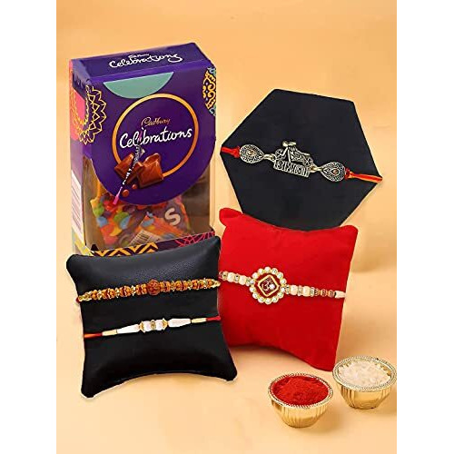 Cadbury Celebration Rakhi Combo with Chocolates Gift for Brother and bhabhi Kids / 4 Combo Rakhi Set with Chocolate Cadbury Celebration Pack Hamper / Rakhis Cadbury Set / Raksha bandhan Gifts Lumba Rakhi Greeting Card