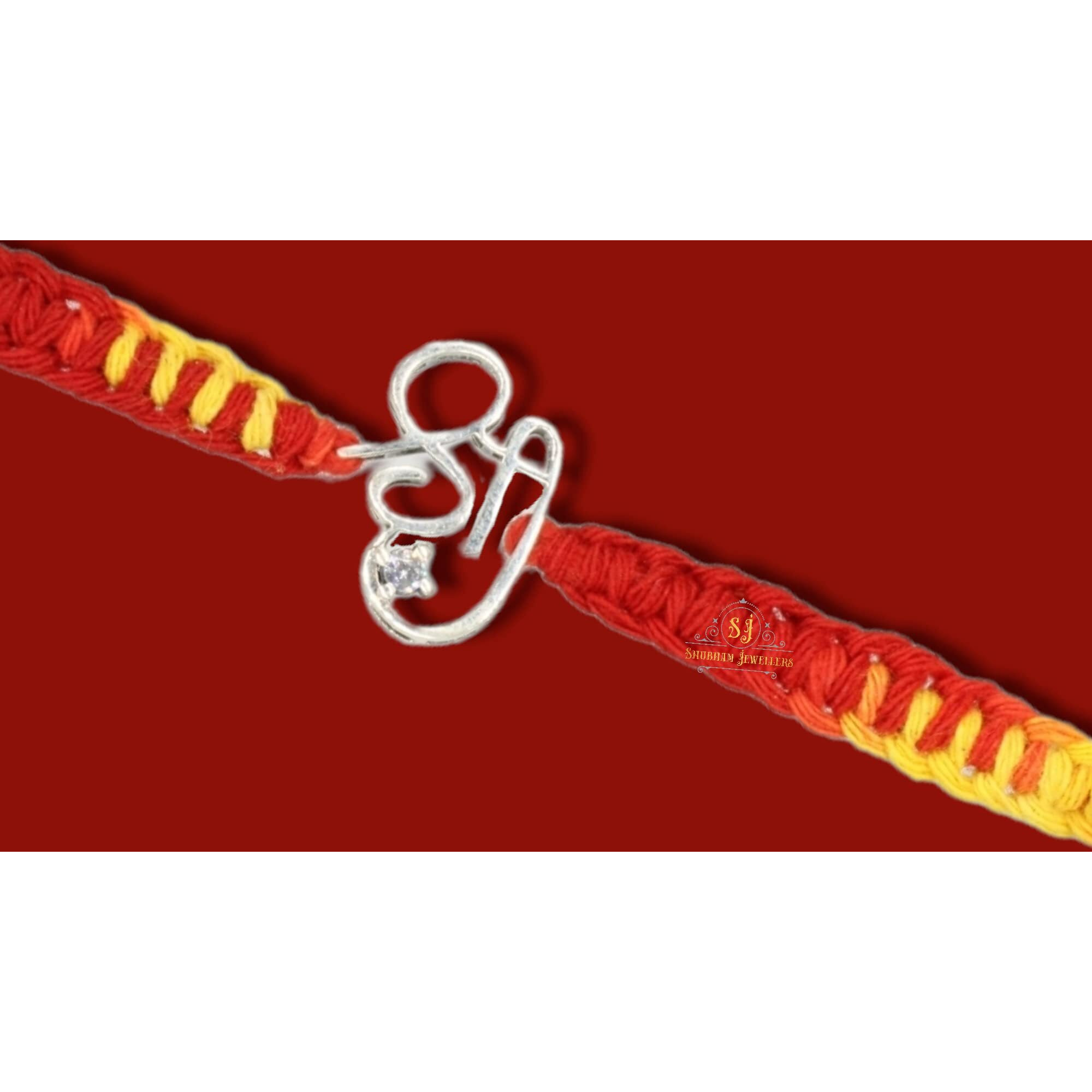 SJ SHUBHAM JEWELLERS 925 Sterling Silver Rakhi for brother God Rakhi Bracelet Raksha Bandhan Pure Cotton For Men, Rakhi With Roli Chawal