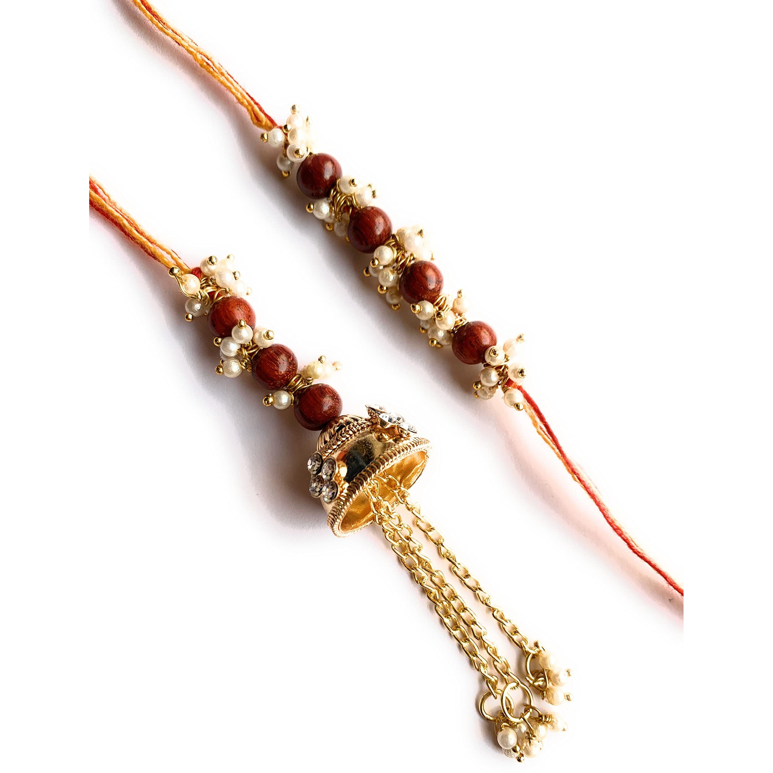 RDK Original Handcrafted Red Sandalwood Leaf Couple Pattern Dora Lumba Designer Chuda Womens Rakhi
