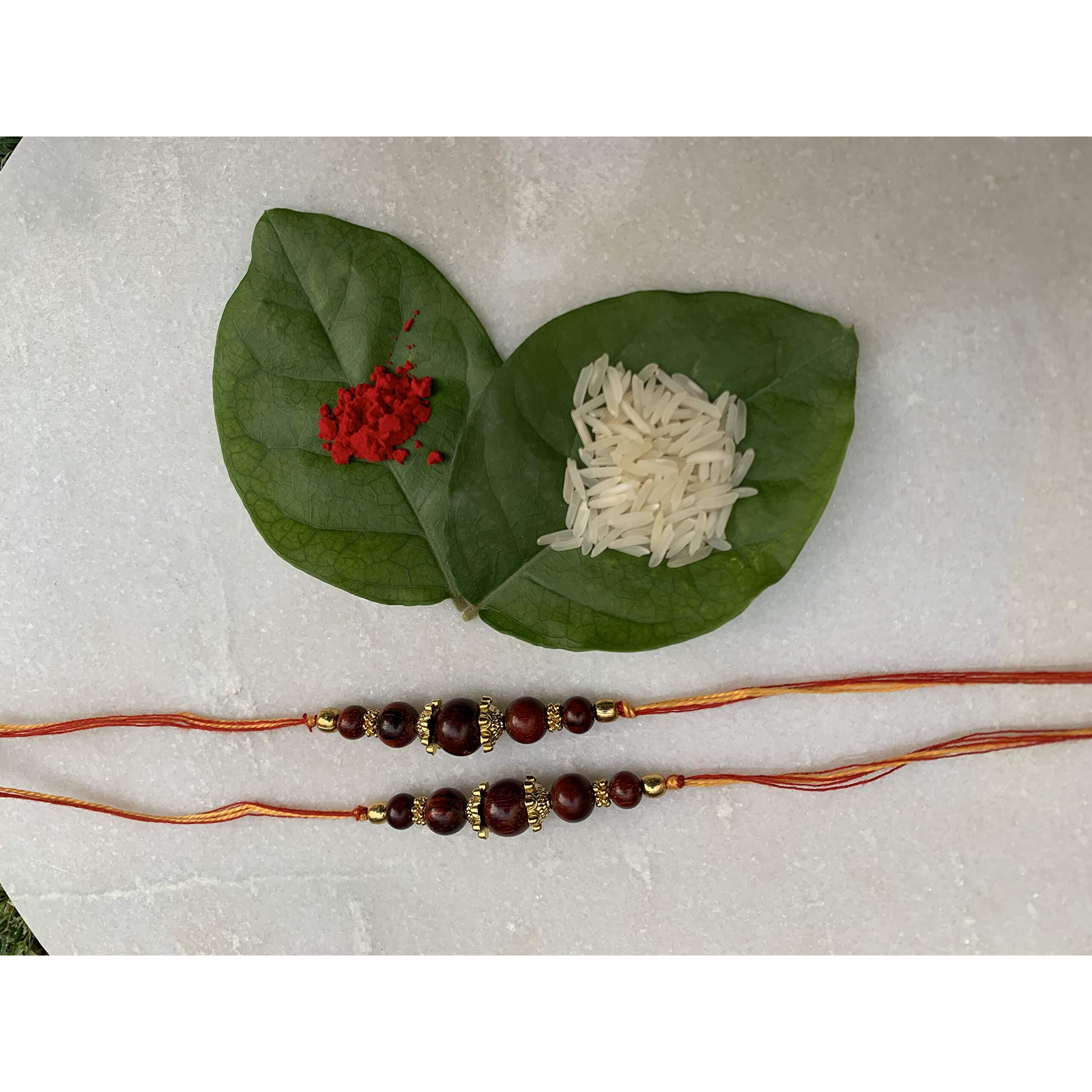 RDK Original Handcrafted Red Sandalwood 5 Bead Dora Rakhi Designer Rakshbandhan Rakhis for Bhaiya Brother