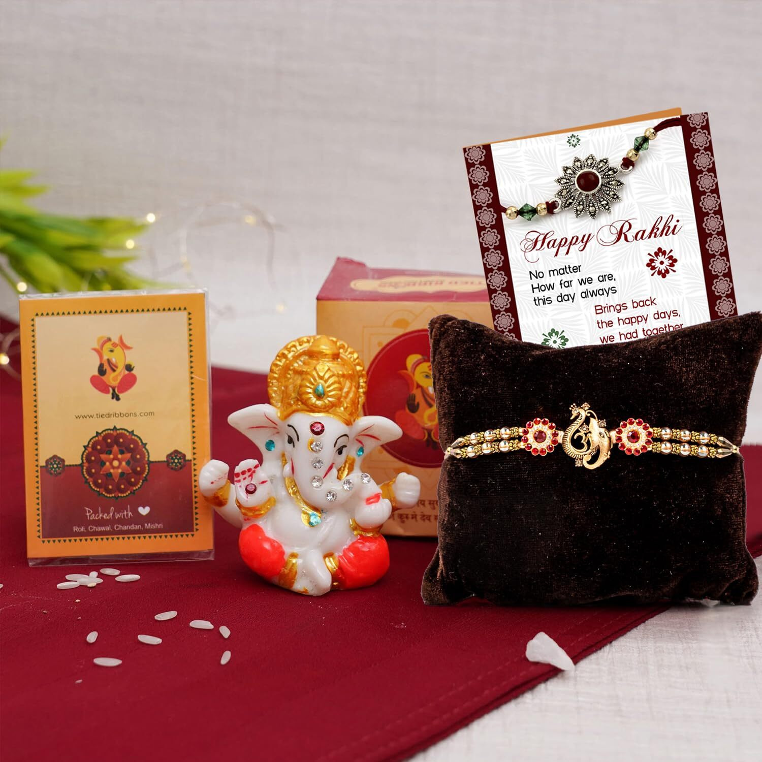 TIED RIBBONS Rakhi For Brother With Gift - Premium Rakhi With Mini Idol Statue Mini Greeting Card- Rakhi Gift For Brother, Men