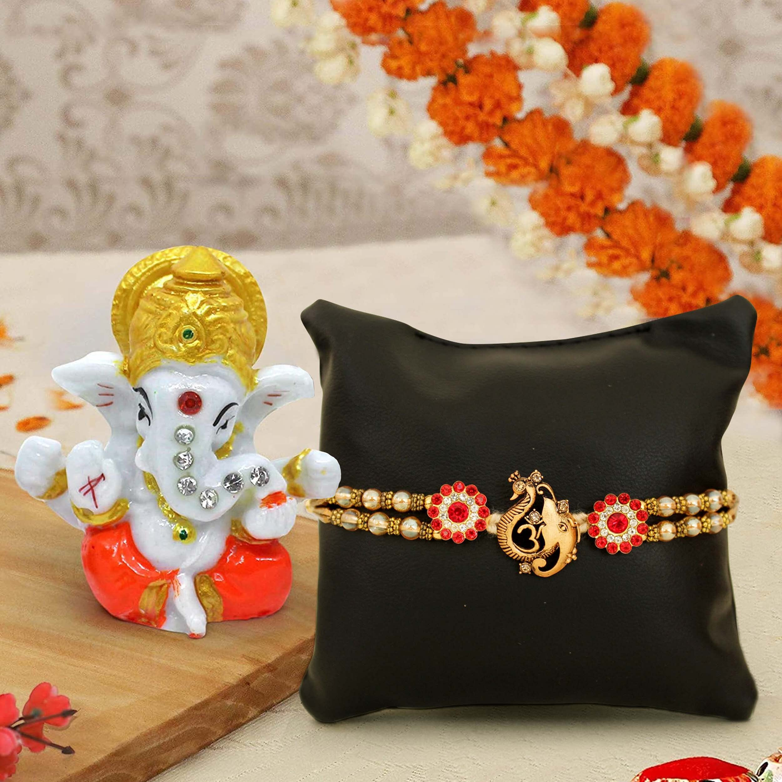 TIED RIBBONS Rakhi For Brother With Gift - Premium Rakhi With Mini Idol Statue Mini Greeting Card- Rakhi Gift For Brother, Men