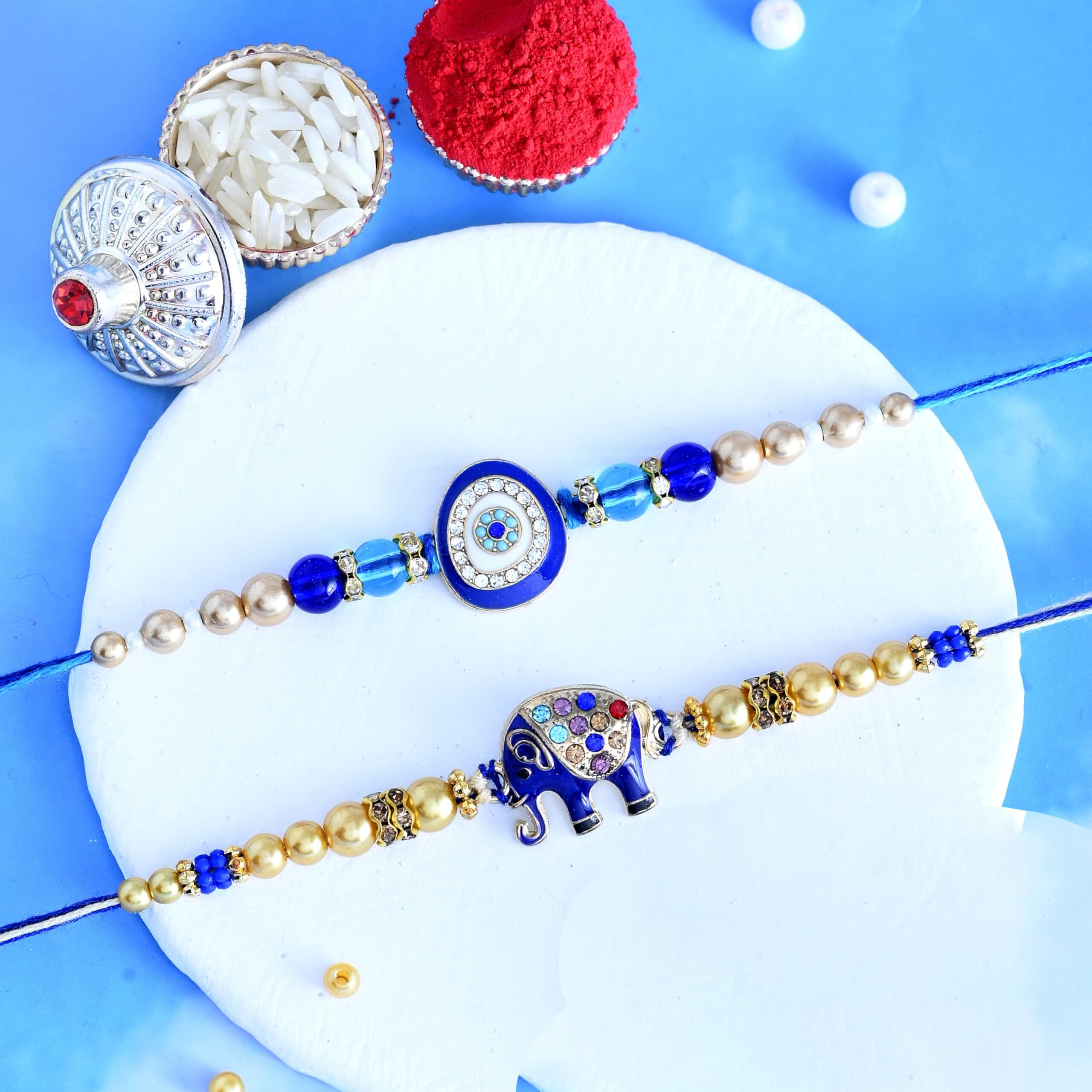 Rakhi Gift for Brother with Chocolates Gift Combo | 2 Premium Rakhis with Chocolates and Roli Chawal Tika | Rakhi for Brother - Rakhi with Gift Hamper (Combo-1)