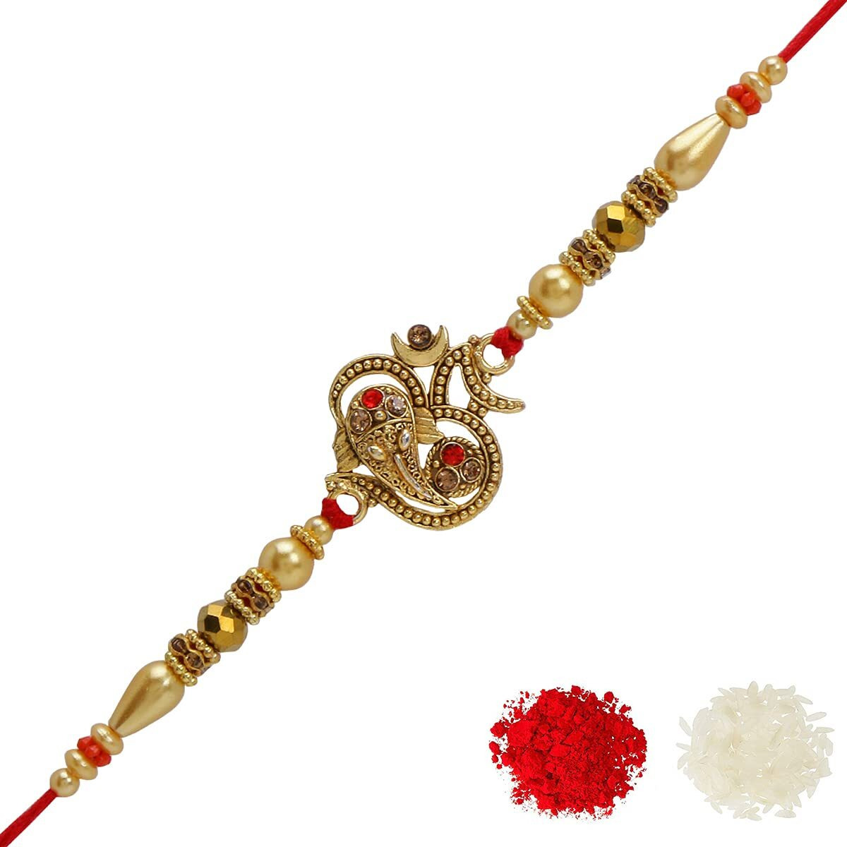 Riddhika Ventures Glorious Gold Plated Om and Diamond Ring Rakhi (Bracelet) with Roli Chawal and Greeting Card (K15) For Men
