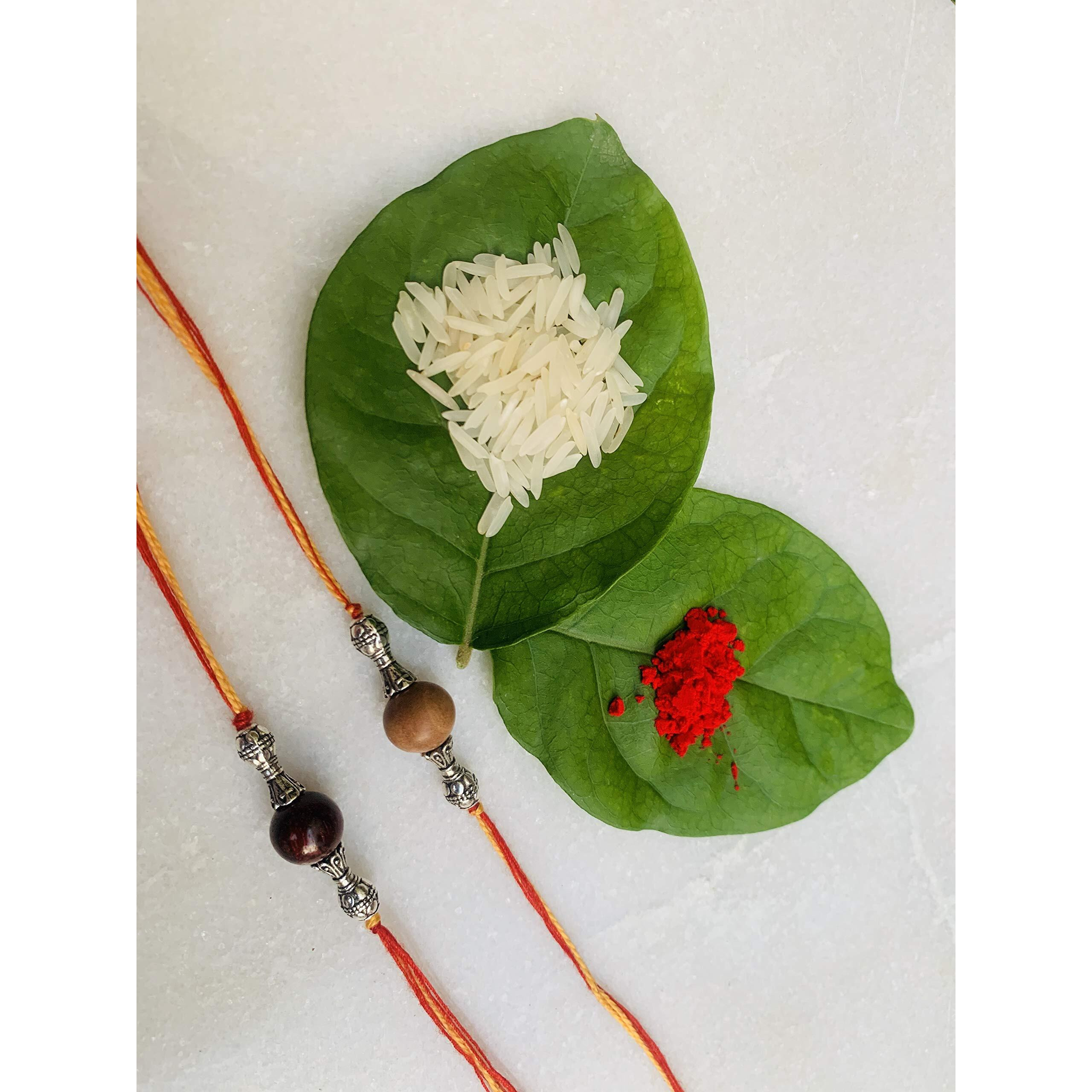 RDK Original Handcrafted Red & White Sandalwood Beaded Pattern Dora Rakhi Safed Lal Chandan Designer Rakshbandhan Rakhis for Bhaiya Brother