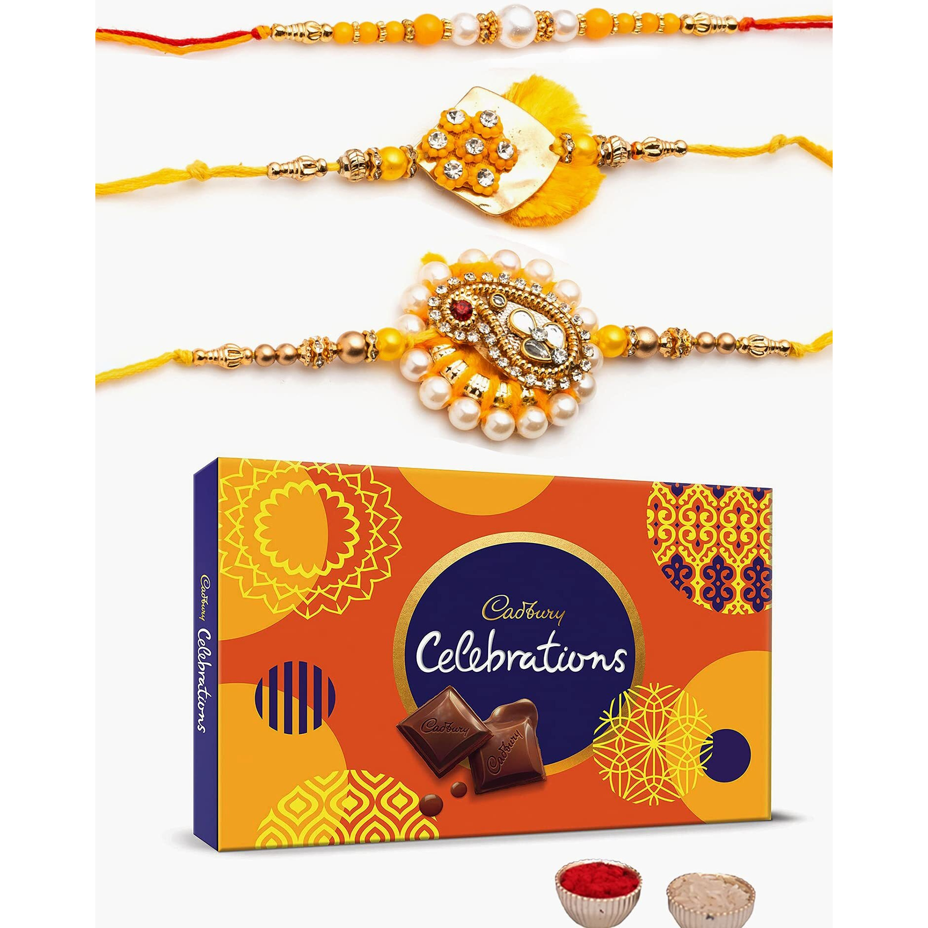 Set of 3 Rakhi for brother with chocolate Gifts Combo Set, Rakhi Gift, Rakhi With Chocolate and Gift Combo,Cadbury Rakshabandhan Bhai Bhabhi Hamper Greeting Card