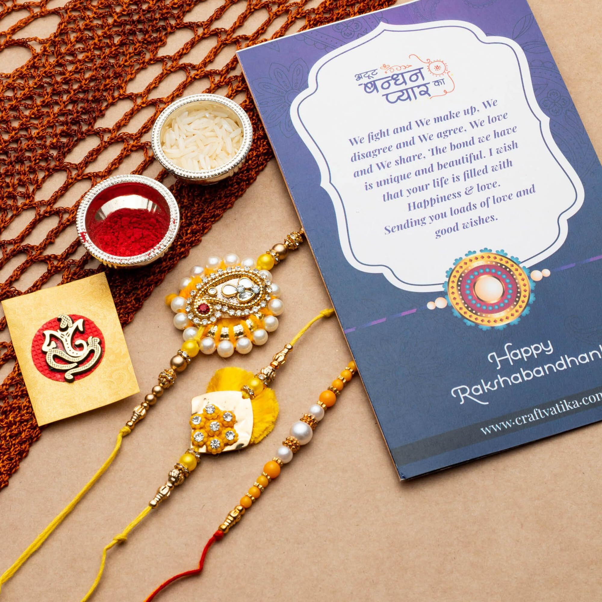Set of 3 Rakhi for brother with chocolate Gifts Combo Set, Rakhi Gift, Rakhi With Chocolate and Gift Combo,Cadbury Rakshabandhan Bhai Bhabhi Hamper Greeting Card