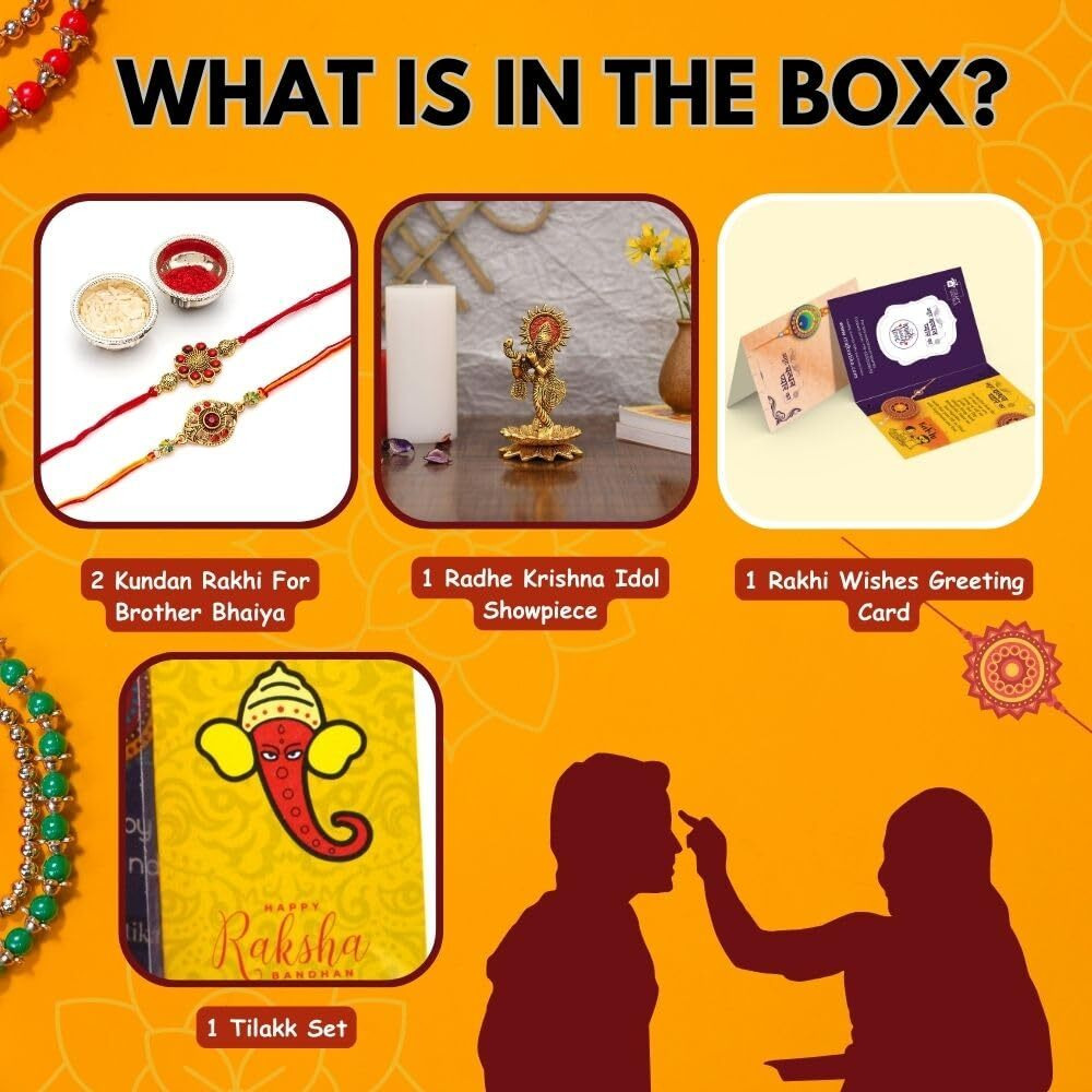Collectible India Rakhi Idol Gift for Brother Boy with Gift Combo - Rakshabandhan Gifts for Men Boys Bhaiya - Krishna Idol Statue for Home Decor, Home Decoration Items (M2- Set of 2 Rakhi)