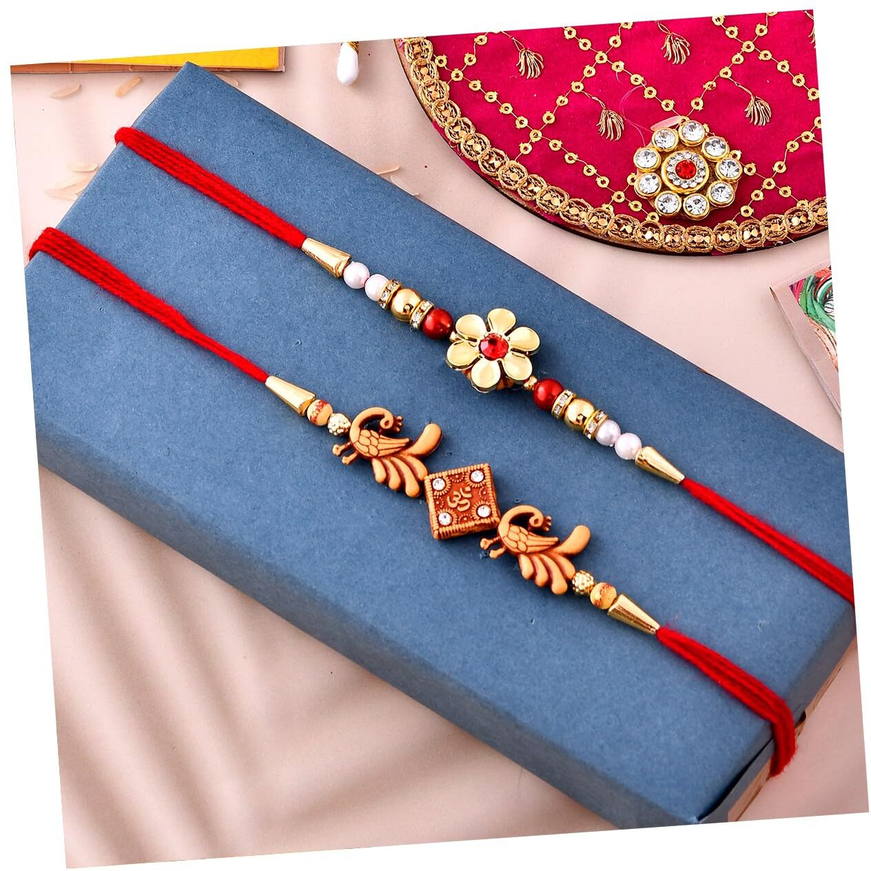 CraftVatika Combo Rakhi Set of 2 for Brother and Bhabhi and Kids, Veera, Om Rakhi Gift for Brother, Rakshabandhan Gift Card