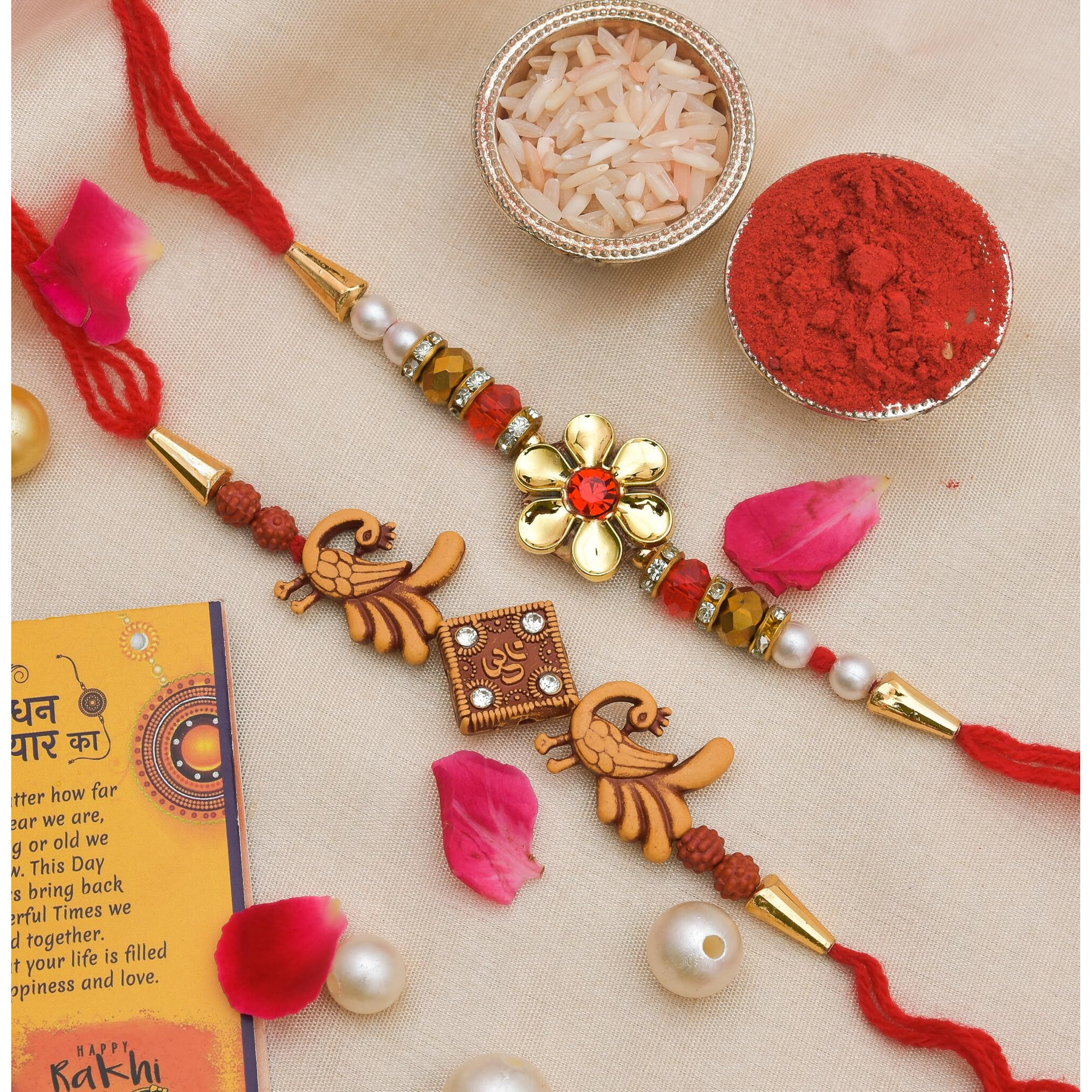 CraftVatika Combo Rakhi Set of 2 for Brother and Bhabhi and Kids, Veera, Om Rakhi Gift for Brother, Rakshabandhan Gift Card