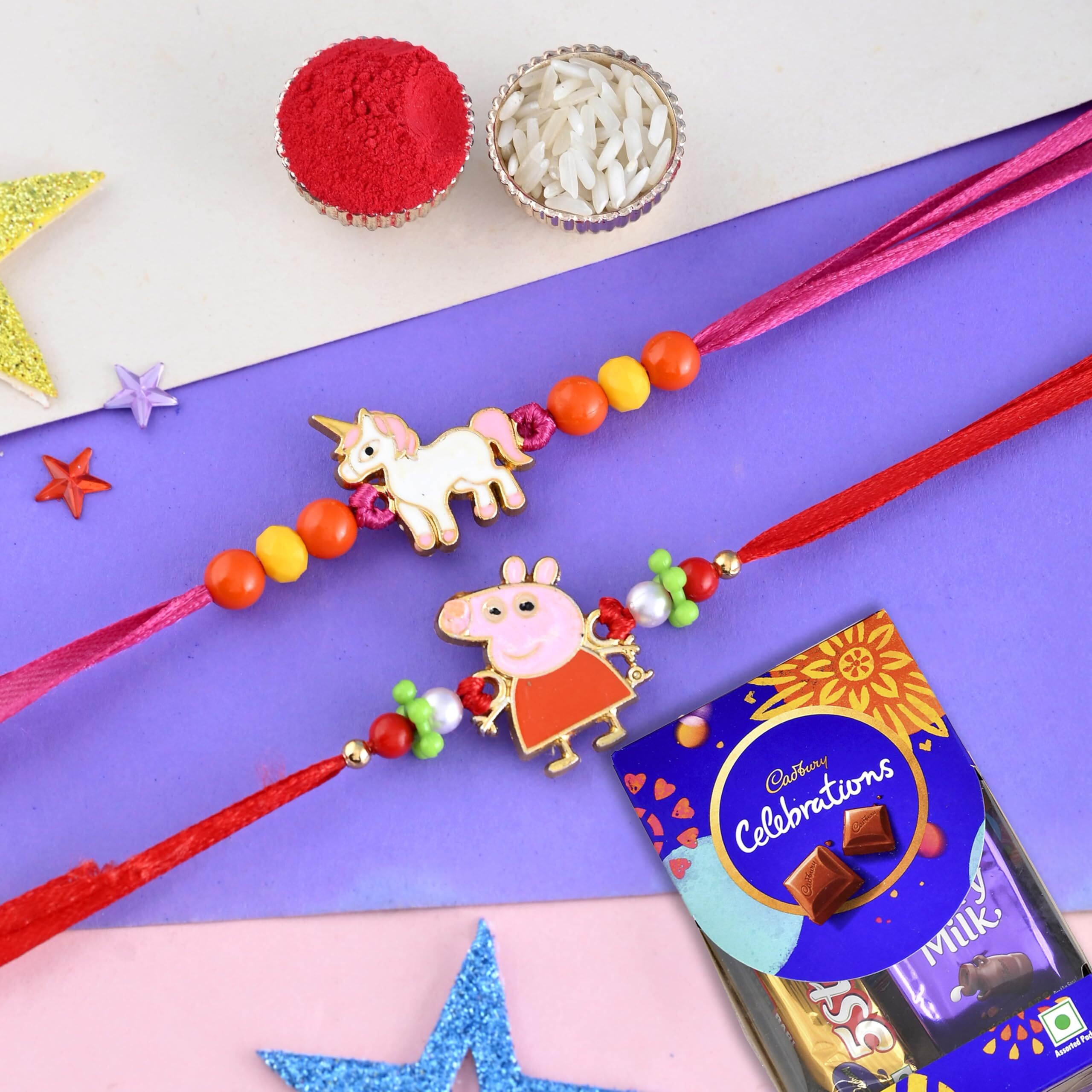 CraftVatika Chocolates with Rakhi Gift Combo for Brother Boy Kids Sister Rakhi Set of 2 for Kids Boys Girls Rakhi Chocolates Gift Rakhi with Gift Hamper (RAKHI514-SCCOMBO)