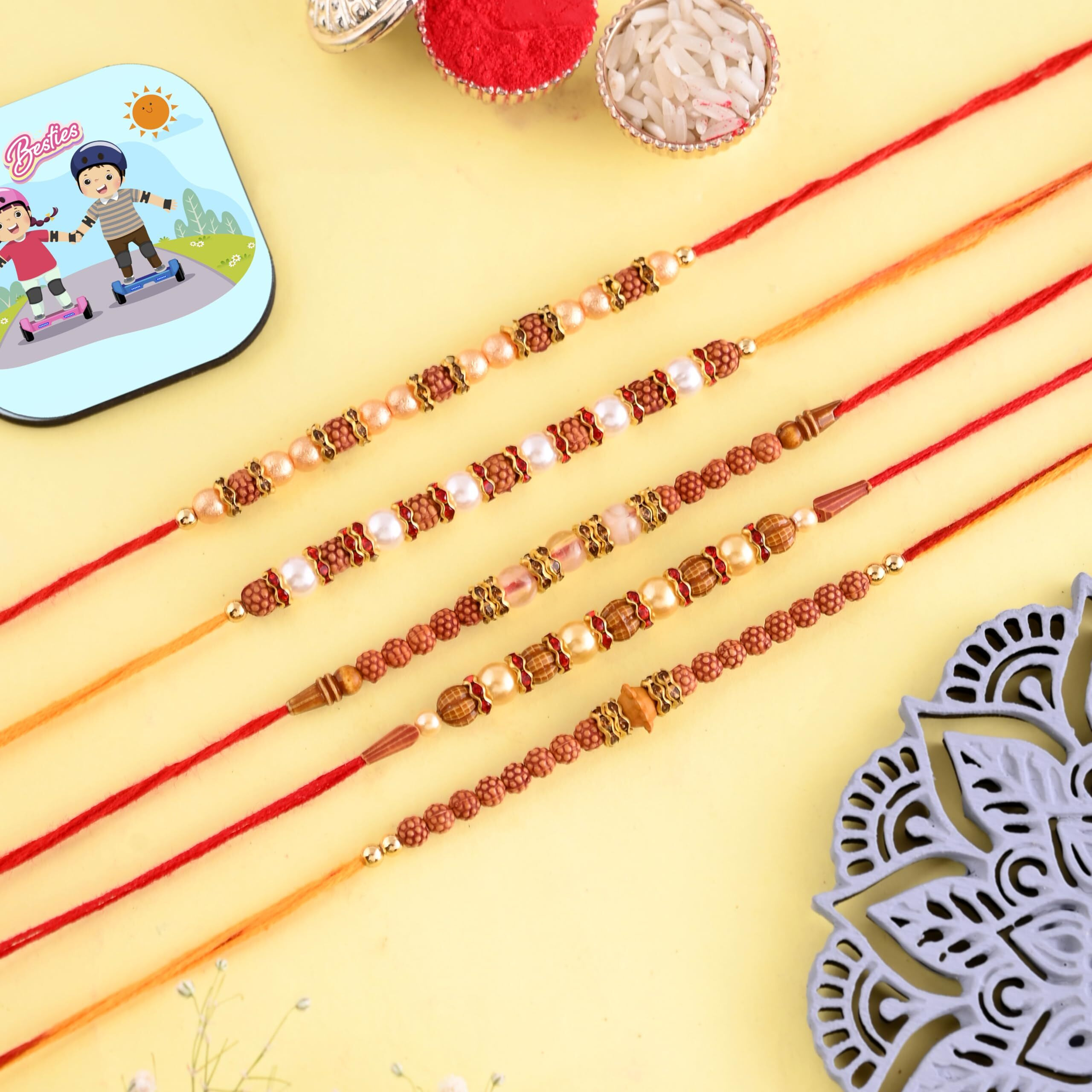 CraftVatika Rakhi Set of 5 Rakhi Gift Combo for Brother Boy Men Kids, Rakhi with Magnet Gift, Dora Rakhi Set of 5, Fridge Magnet for Door Decor