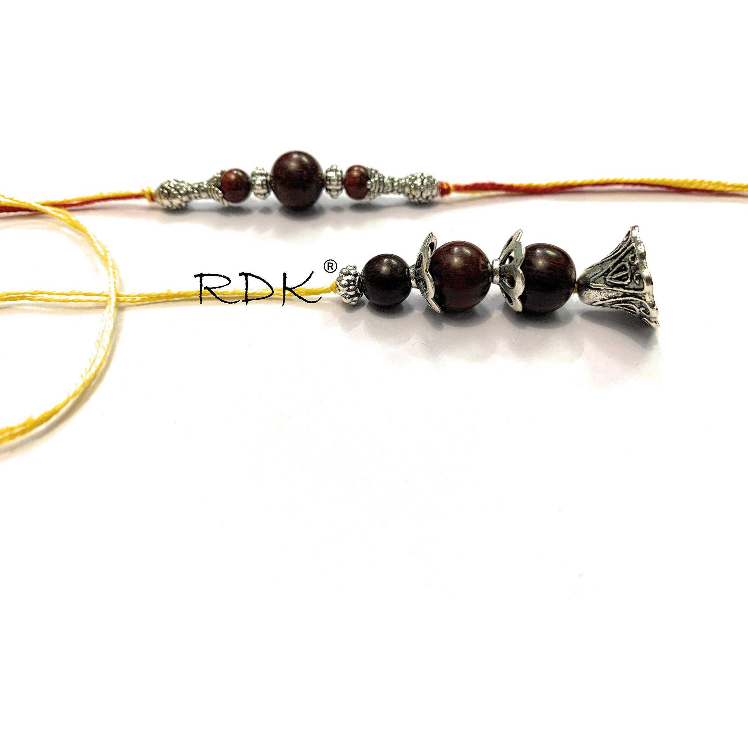 RDK Womens Handcrafted Red Sandalwood Beaded Couple Pattern Dora Lumba Designer Rakhi