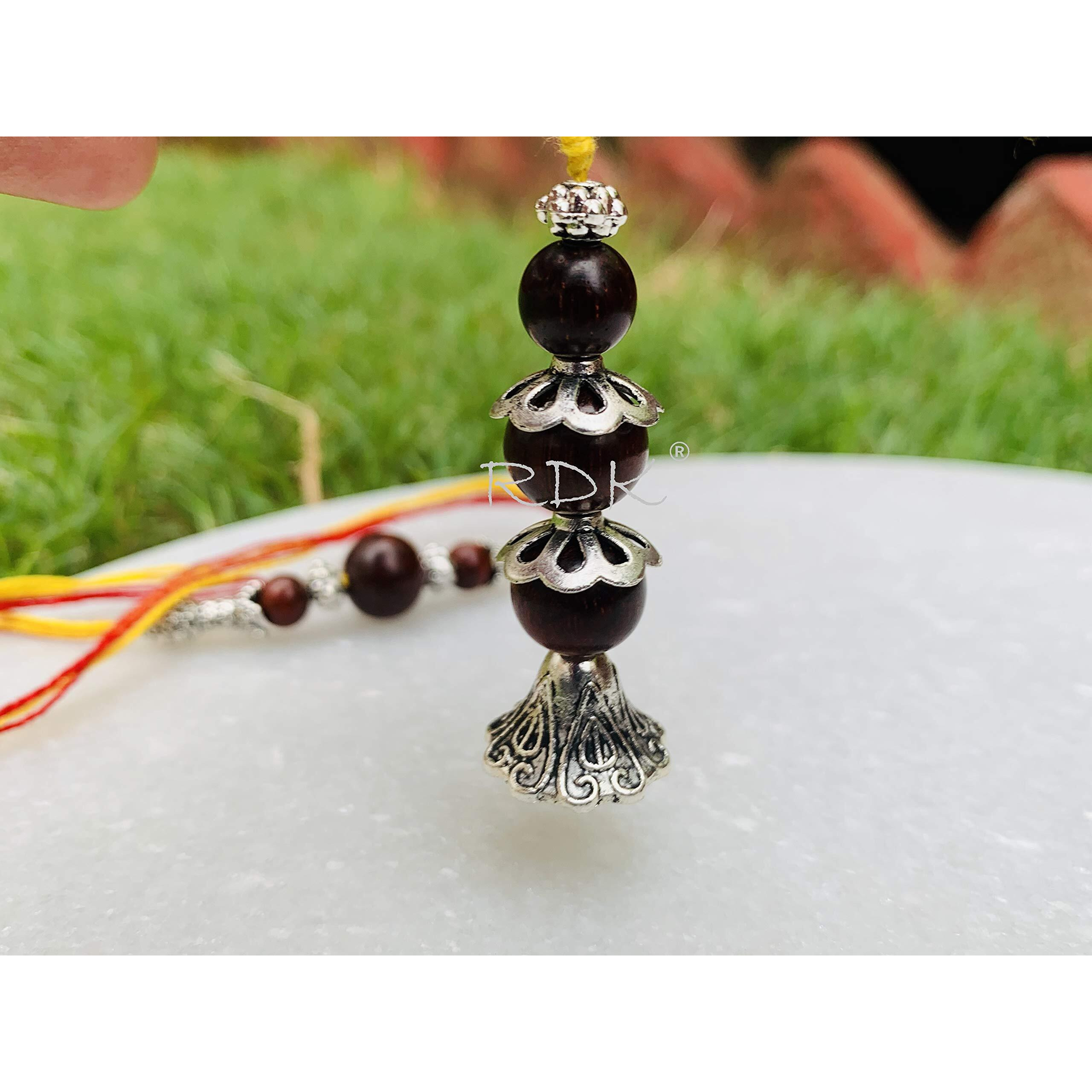 RDK Womens Handcrafted Red Sandalwood Beaded Couple Pattern Dora Lumba Designer Rakhi