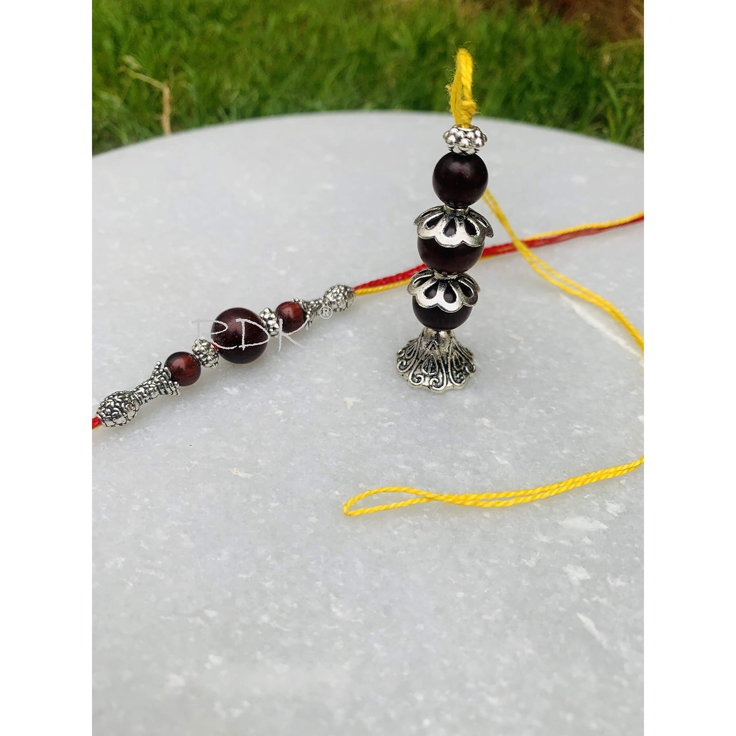 RDK Womens Handcrafted Red Sandalwood Beaded Couple Pattern Dora Lumba Designer Rakhi