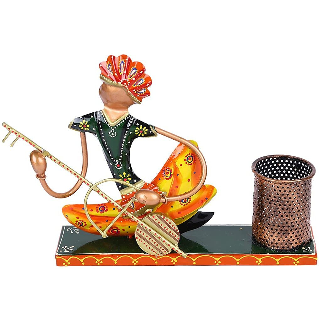 Rakhi for Brother bhai with Musician men pend stand Gift Combo Set - Rakhi for Bhaiya Bhabhi Kids - Rakshabandhan Showpiece - Musician Pen Stand Holder Decorative Showpiece Dora Rakhi Bhai Rakhi Lumba Velvet Rakhi, Greeting Card