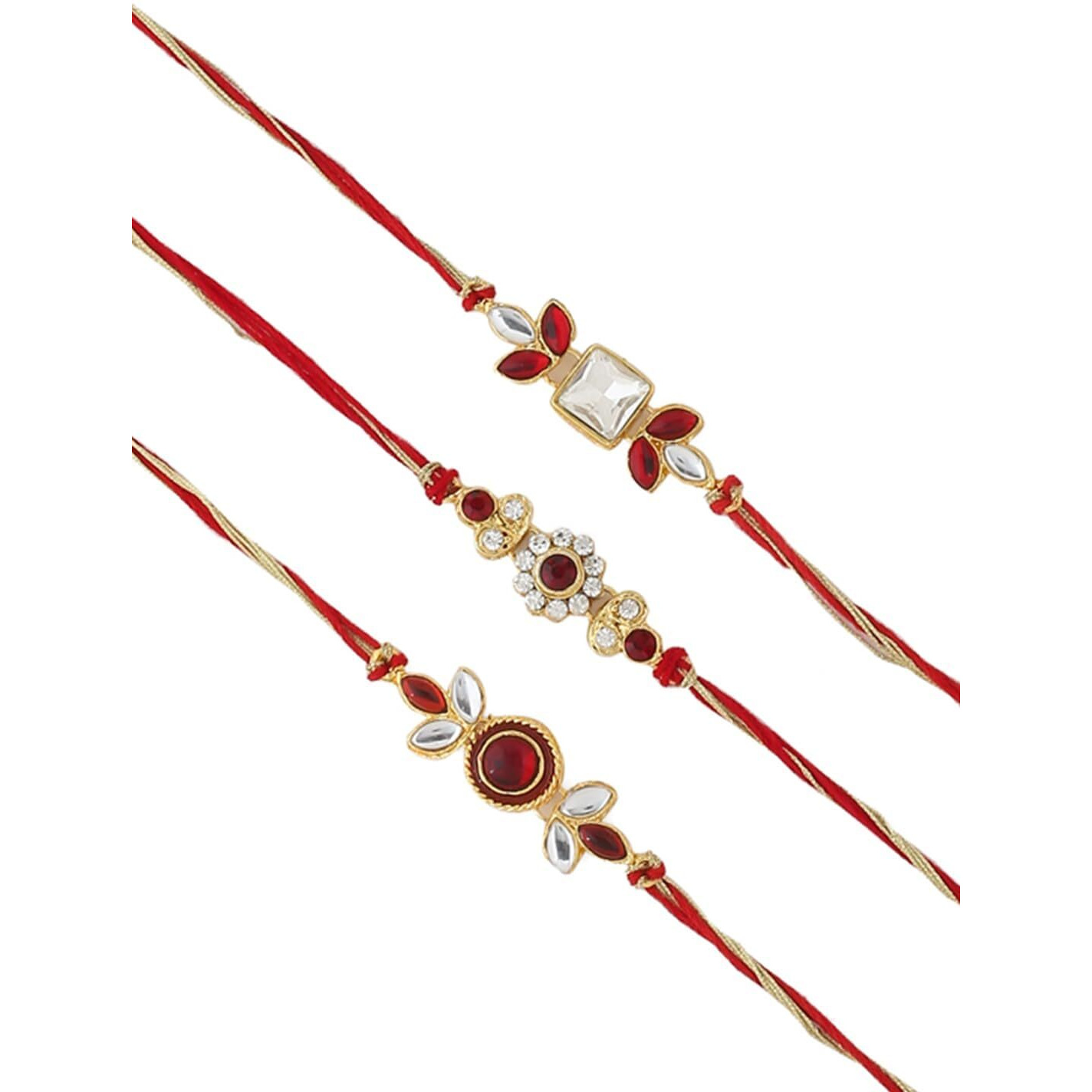 CraftVatika Rakshabandhan Kundan Rakhi Set of 3 for Brother Bhabhi Kids with Greeting Card, remium Rakhi Combo of 3 for Men Boys Gilrs