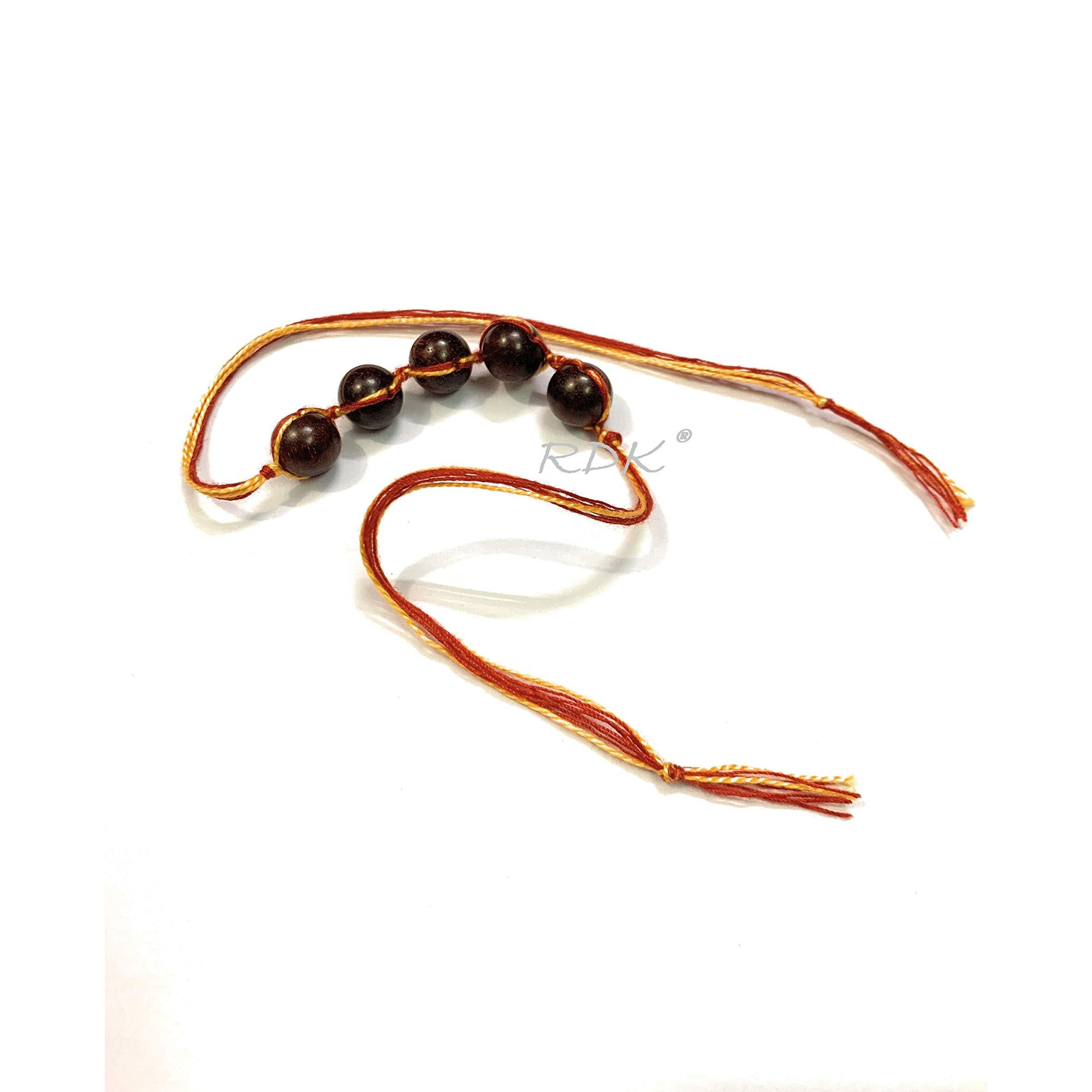 RDK Original Handcrafted Red Sandalwood Antique 5 Beads Dora Rakhi Lal Chandan Designer Rakshbandhan Rakhis for Bhaiya Brother
