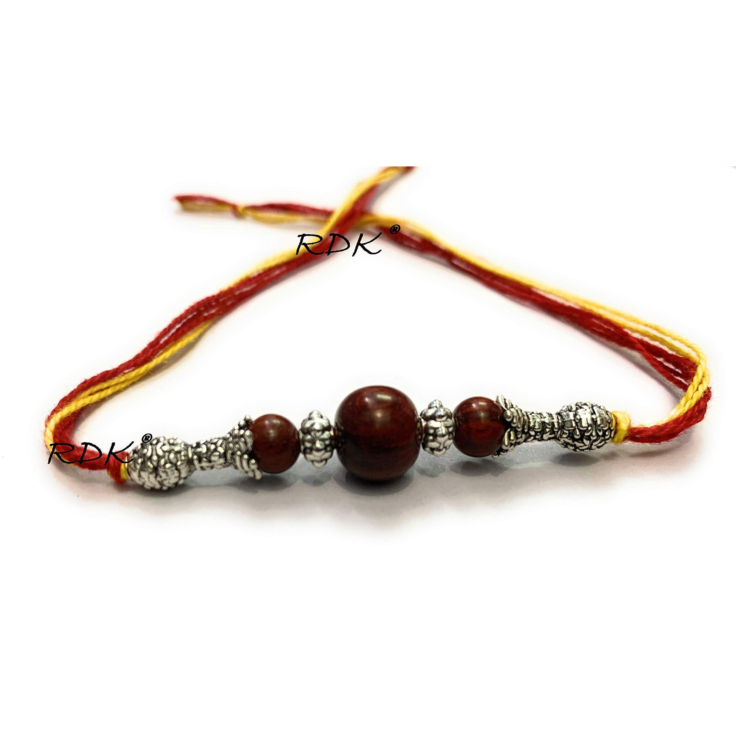 RDK Original Handcrafted Red Sandalwood 3 Beads Dora Rakhi Lal Chandan Rakshbandhan Rakhis for Bhaiya Brother For Women