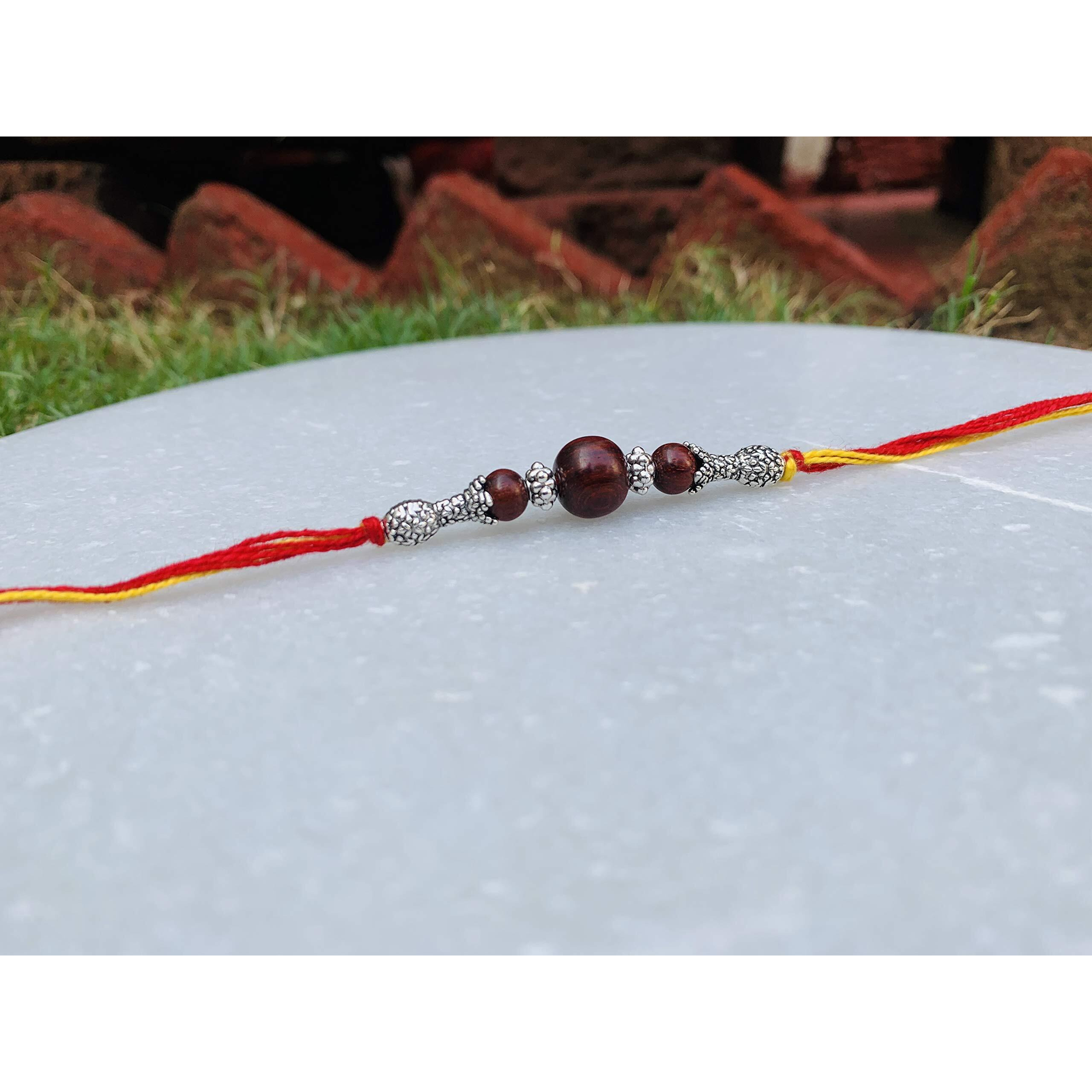 RDK Original Handcrafted Red Sandalwood 3 Beads Dora Rakhi Lal Chandan Rakshbandhan Rakhis for Bhaiya Brother For Women
