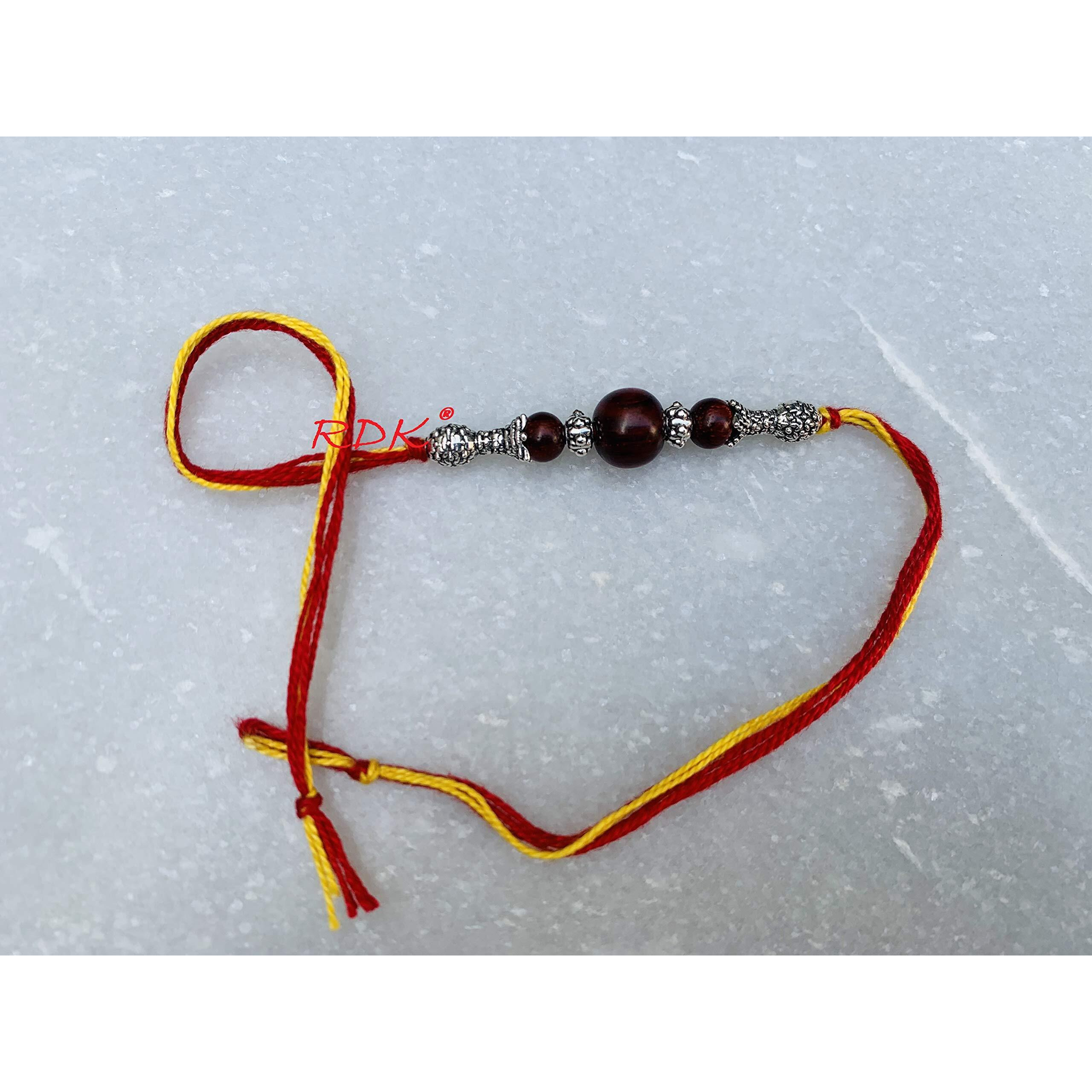 RDK Original Handcrafted Red Sandalwood 3 Beads Dora Rakhi Lal Chandan Rakshbandhan Rakhis for Bhaiya Brother For Women
