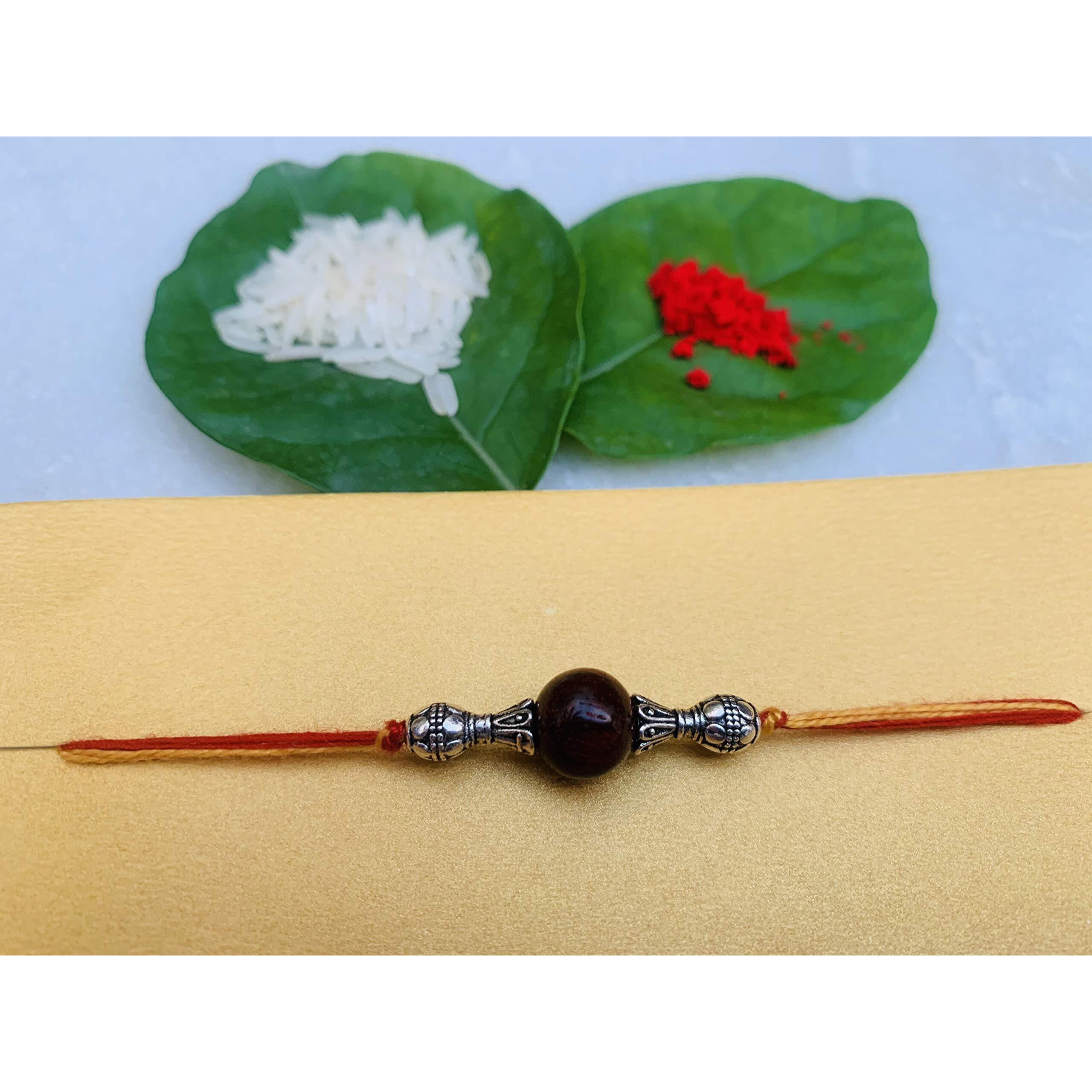 RDK Original Handcrafted Red Sandalwood 1 Bead Dora Rakhi Rakshbandhan Rakhis for Bhaiya Brother For Women