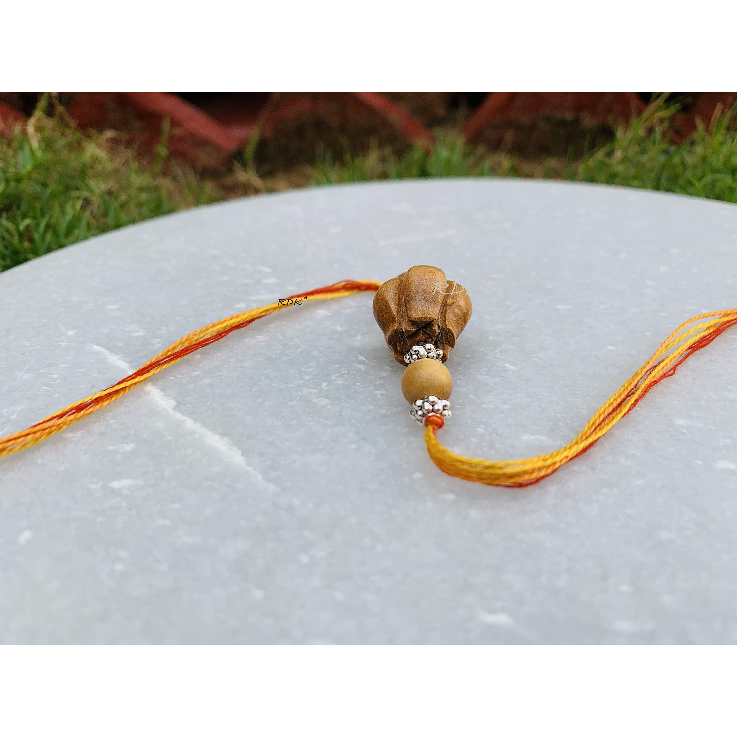 RDK Womens Handcrafted Sandalwood Antique Lotus Beaded Pattern Dora Rakhi