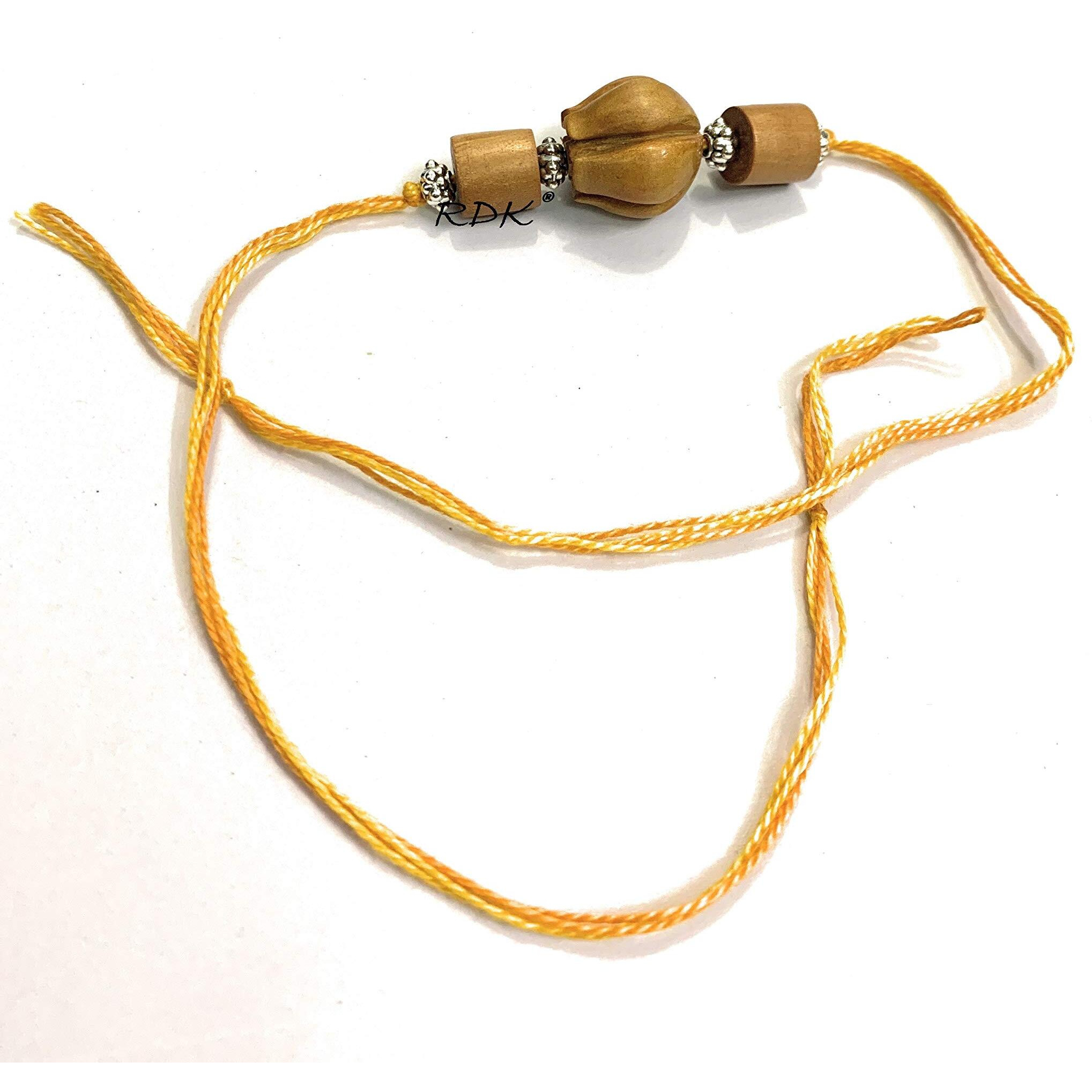 RDK Original Handcrafted Sandalwood Antique Lotus Pipe Pattern Dora Rakhi Chandan Designer Rakshbandhan Rakhis for Bhaiya Brother