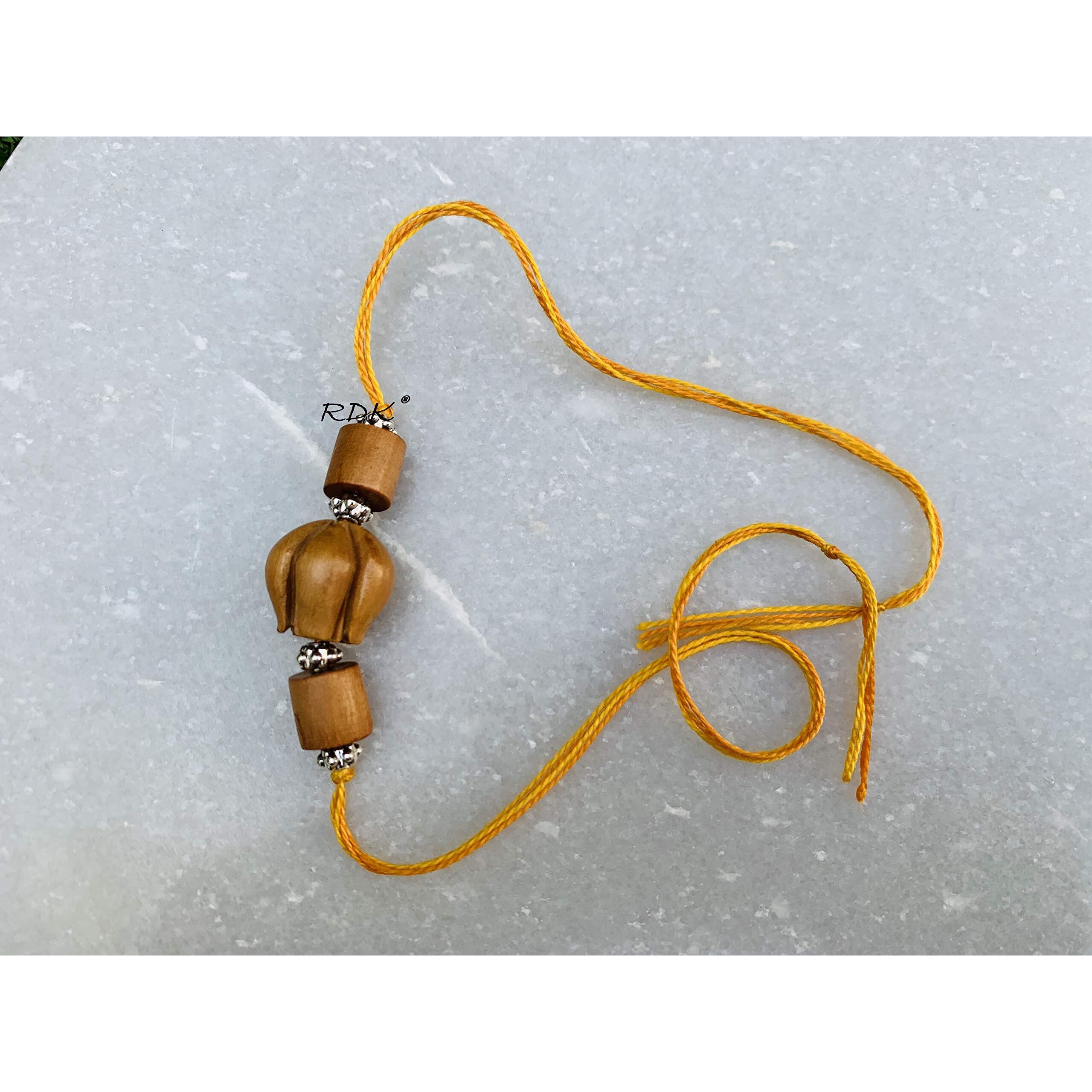 RDK Original Handcrafted Sandalwood Antique Lotus Pipe Pattern Dora Rakhi Chandan Designer Rakshbandhan Rakhis for Bhaiya Brother