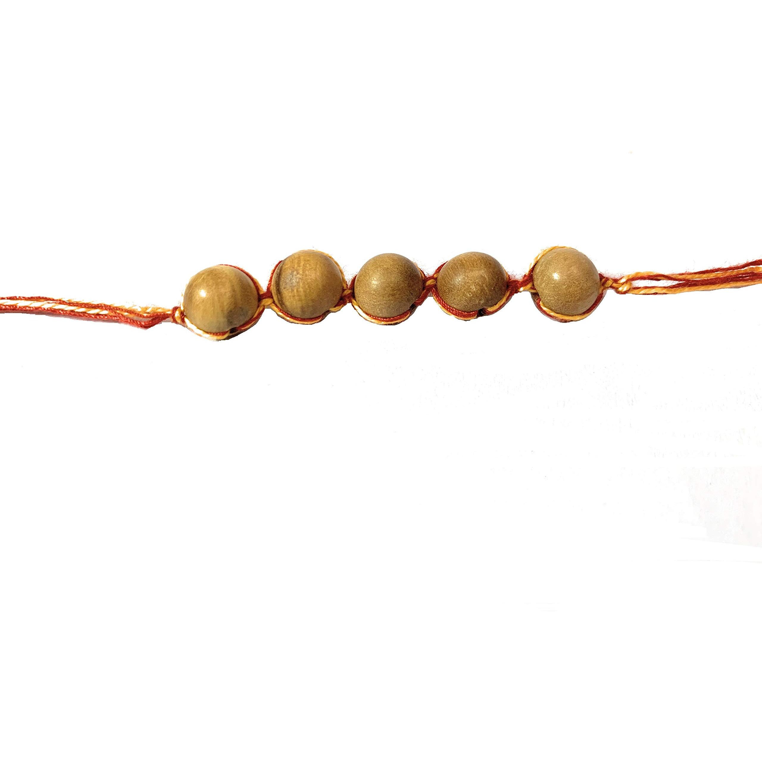 RDK Original Handcrafted Sandalwood Beaded Pattern Dora Rakhi Chandan Designer Rakshbandhan Rakhis for Bhaiya Brother - Pack of 1