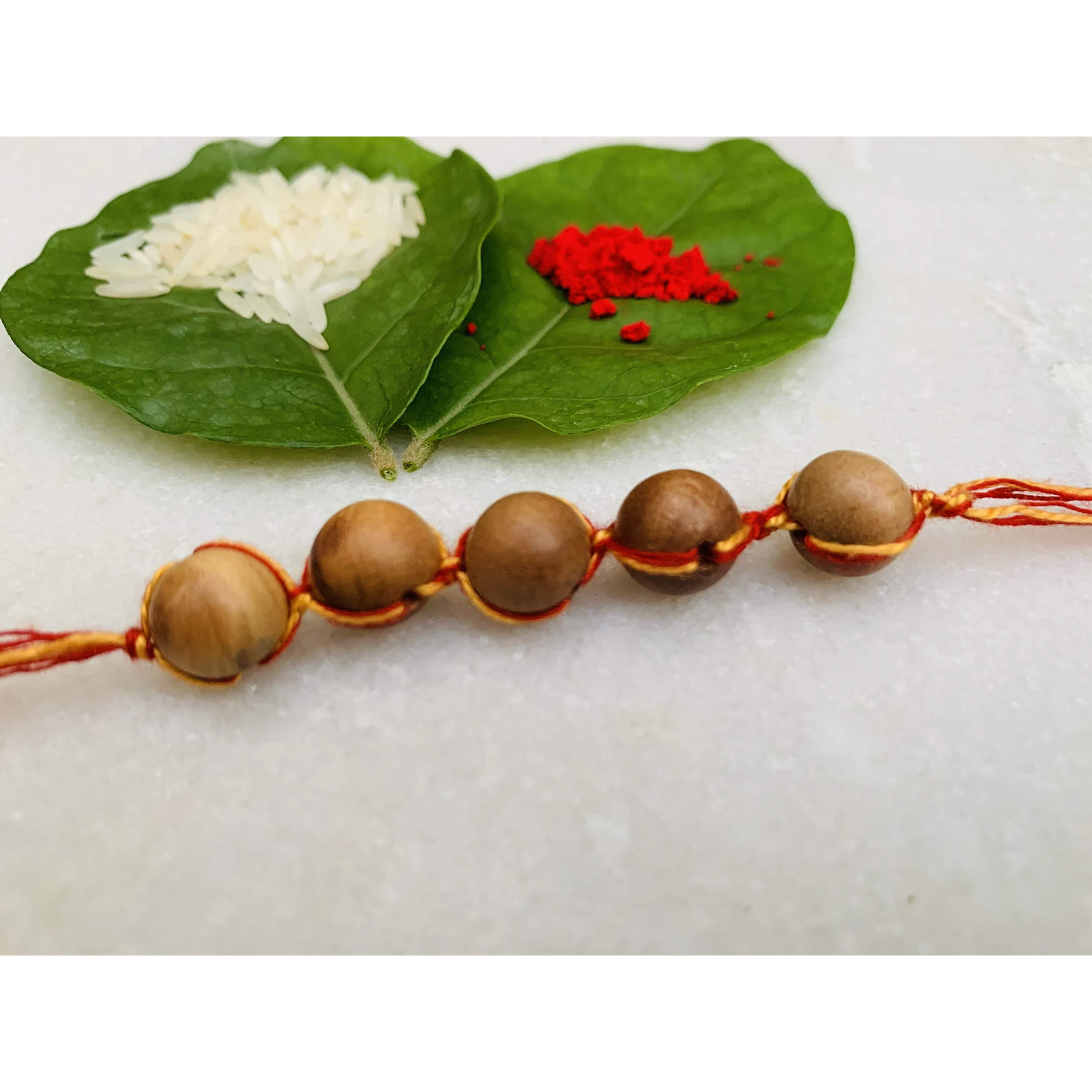 RDK Original Handcrafted Sandalwood Beaded Pattern Dora Rakhi Chandan Designer Rakshbandhan Rakhis for Bhaiya Brother - Pack of 1