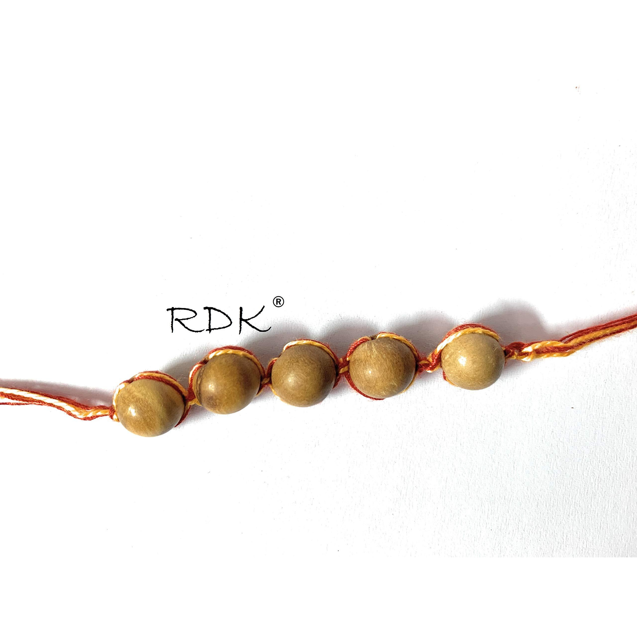 RDK Original Handcrafted Sandalwood Beaded Pattern Dora Rakhi Chandan Designer Rakshbandhan Rakhis for Bhaiya Brother - Pack of 1