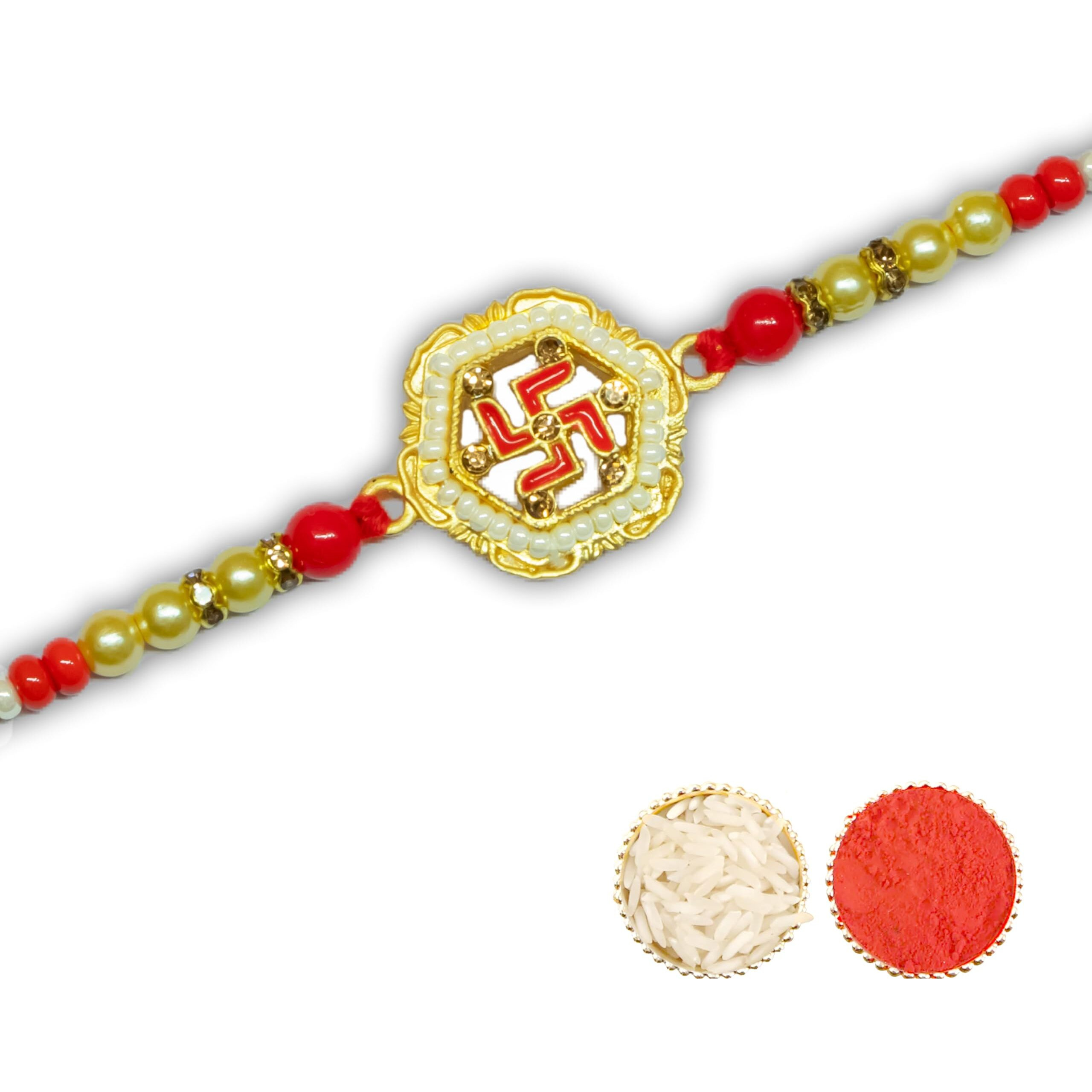 Canton Rakhi Combo Gift Hamper Pack of 2 Rakhi For Brother With Chocolate, Rakhi With Cadbury Dairy Milk, Greeting Card & Roli Tilak (Design-16, 2 Rakhi With Cadbury)