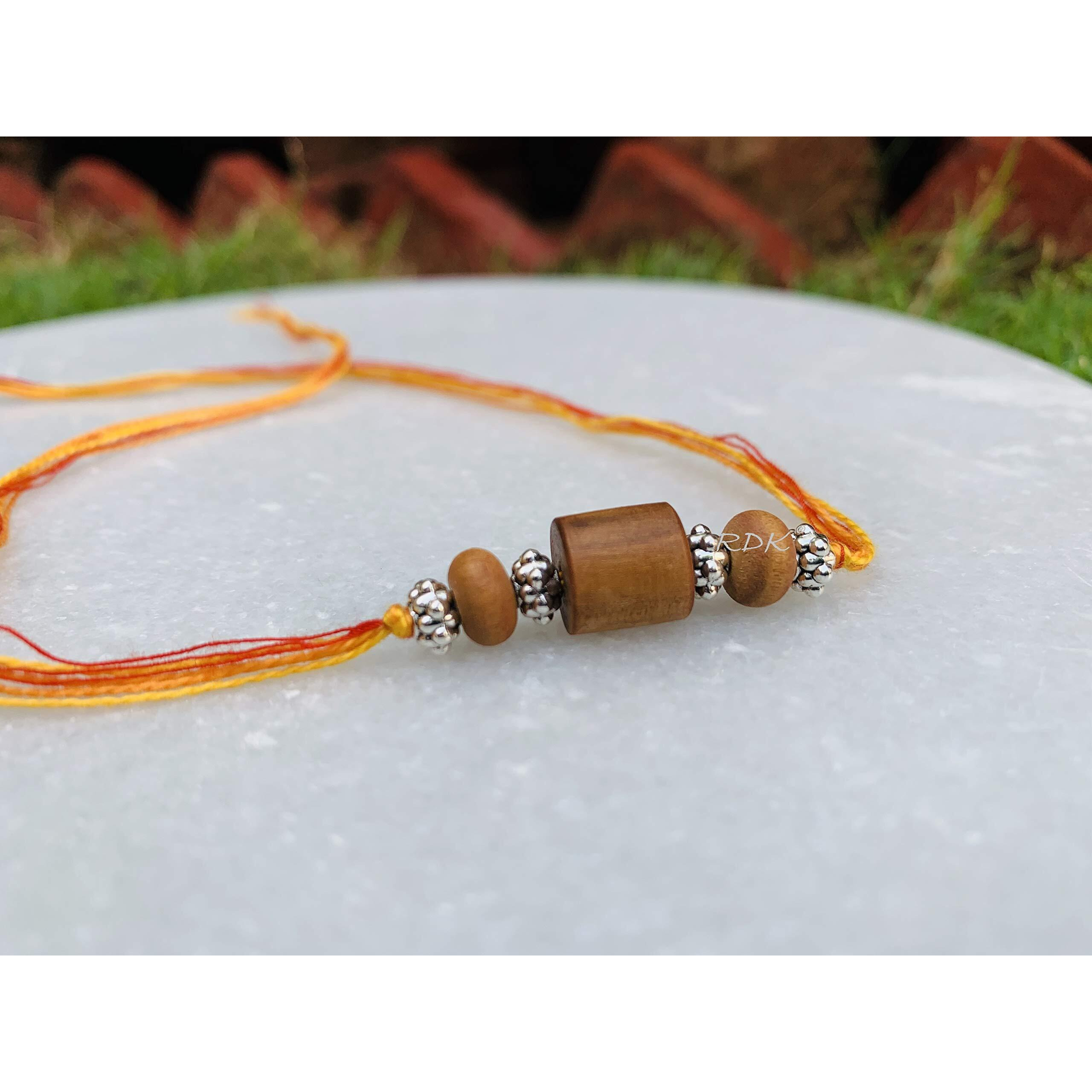 RDK Original Handcrafted Sandalwood Antique Beaded Pipe Pattern Dora Rakhi Chandan Designer Rakshbandhan Rakhis for Bhaiya Brother