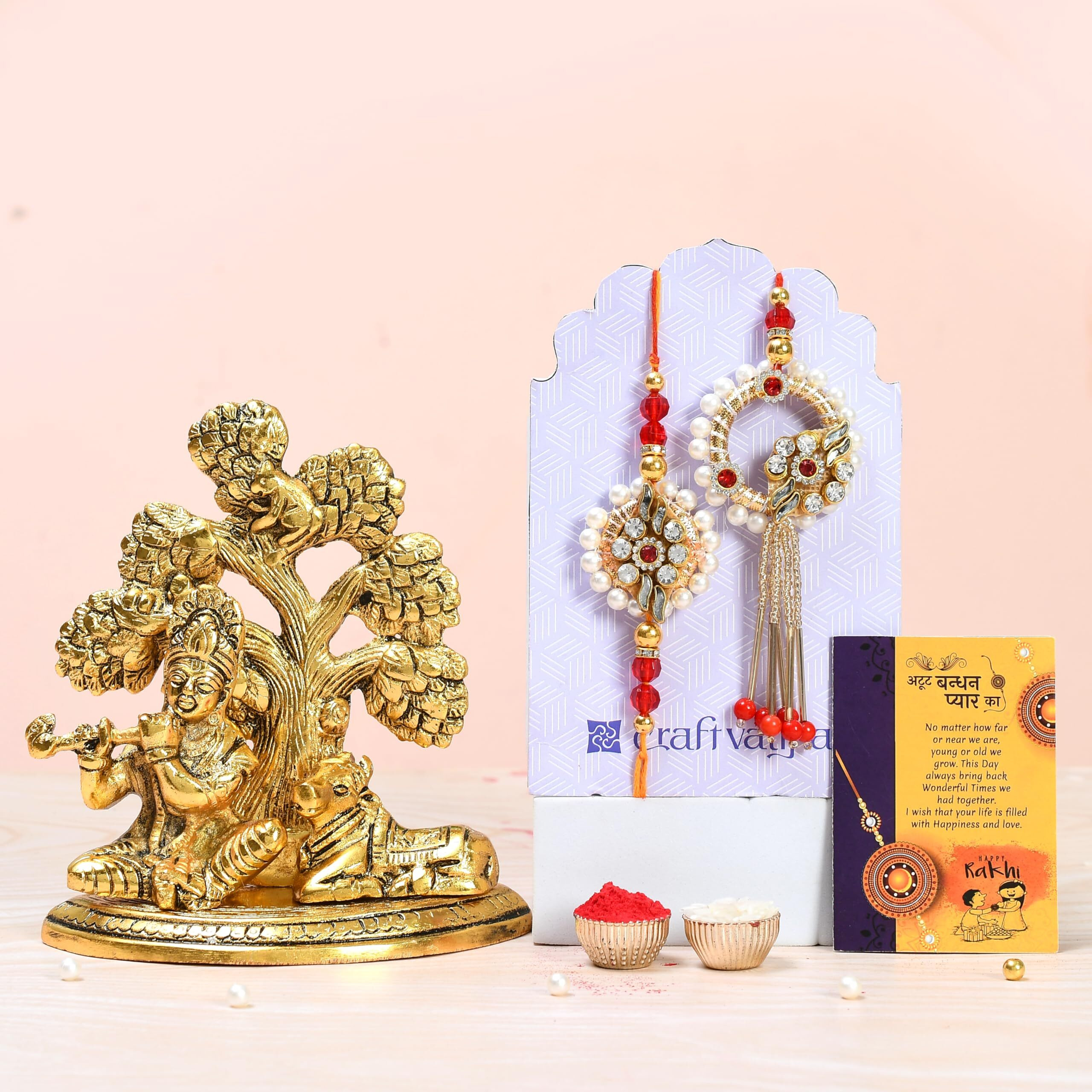 Collectible India Rakhi for Brother and Bhabhi with Gift Set - Rakhi for Bhaiya and Bhabhi - Rakshabandhan Rakhi Gifts - Krishna Idols Showpiece, Home Decoration Items (M3- Bhaiya Bhabhi Pair)