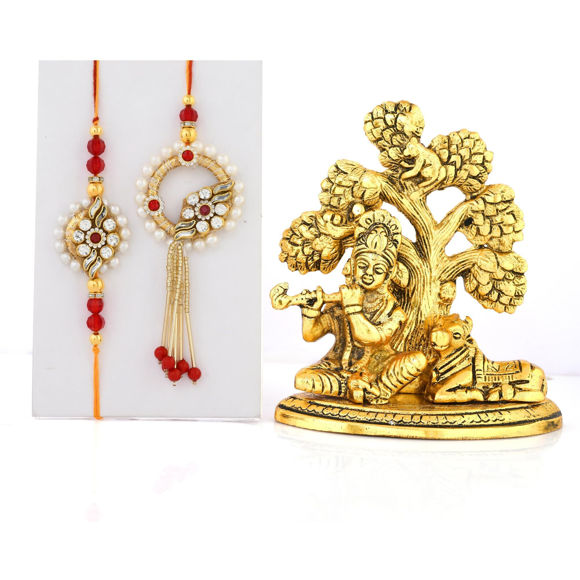 Collectible India Rakhi for Brother and Bhabhi with Gift Set - Rakhi for Bhaiya and Bhabhi - Rakshabandhan Rakhi Gifts - Krishna Idols Showpiece, Home Decoration Items (M3- Bhaiya Bhabhi Pair)